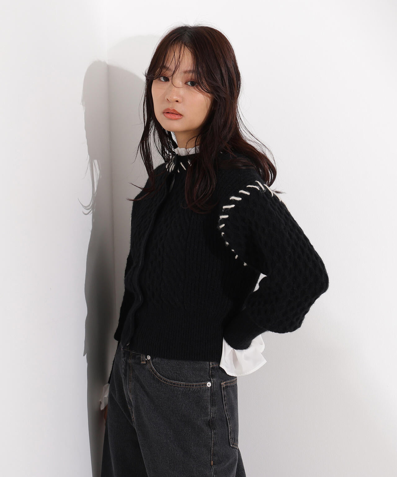 【岸本セシルさん着用】ケーブルステッチカーディガン