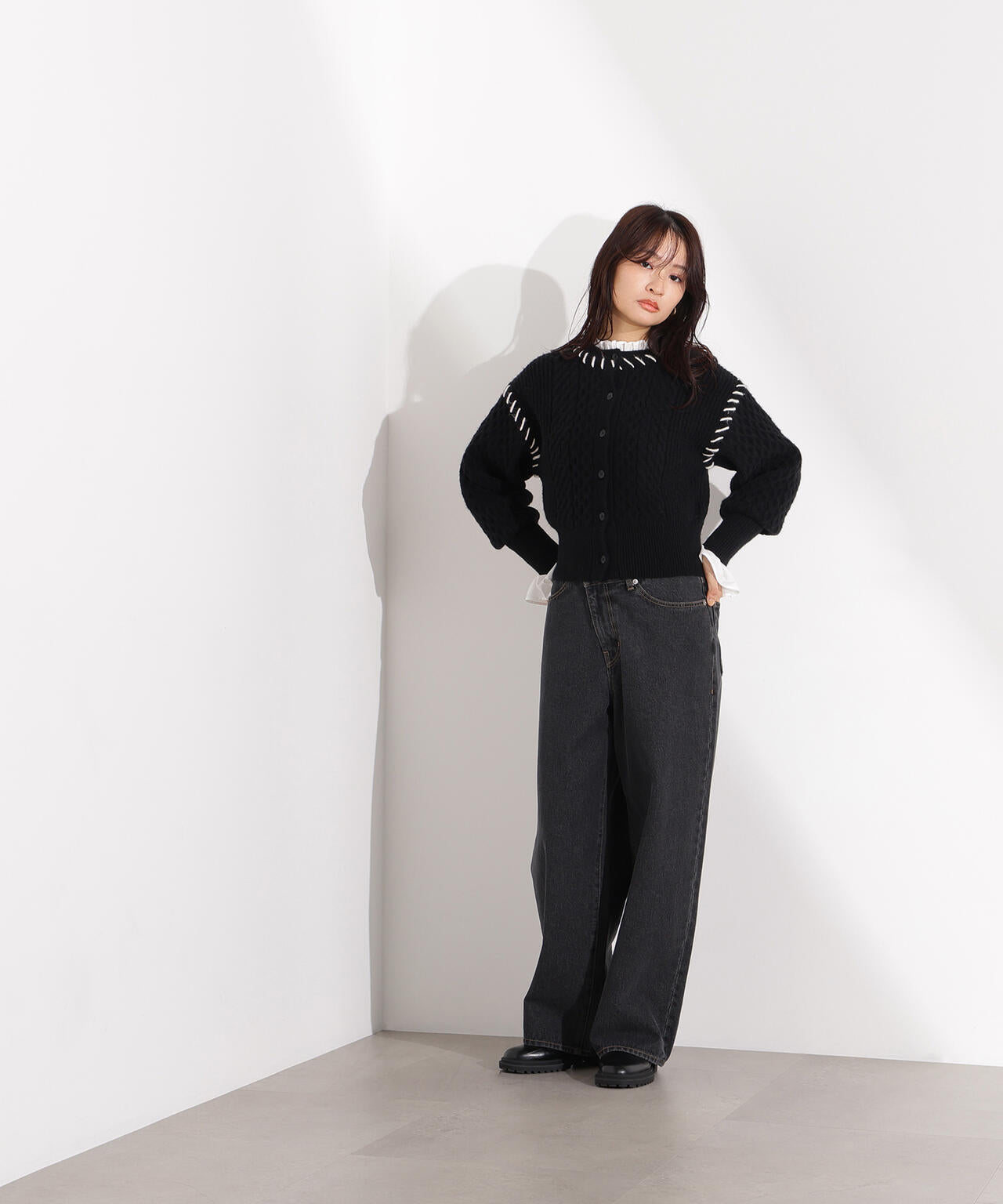 【岸本セシルさん着用】ケーブルステッチカーディガン