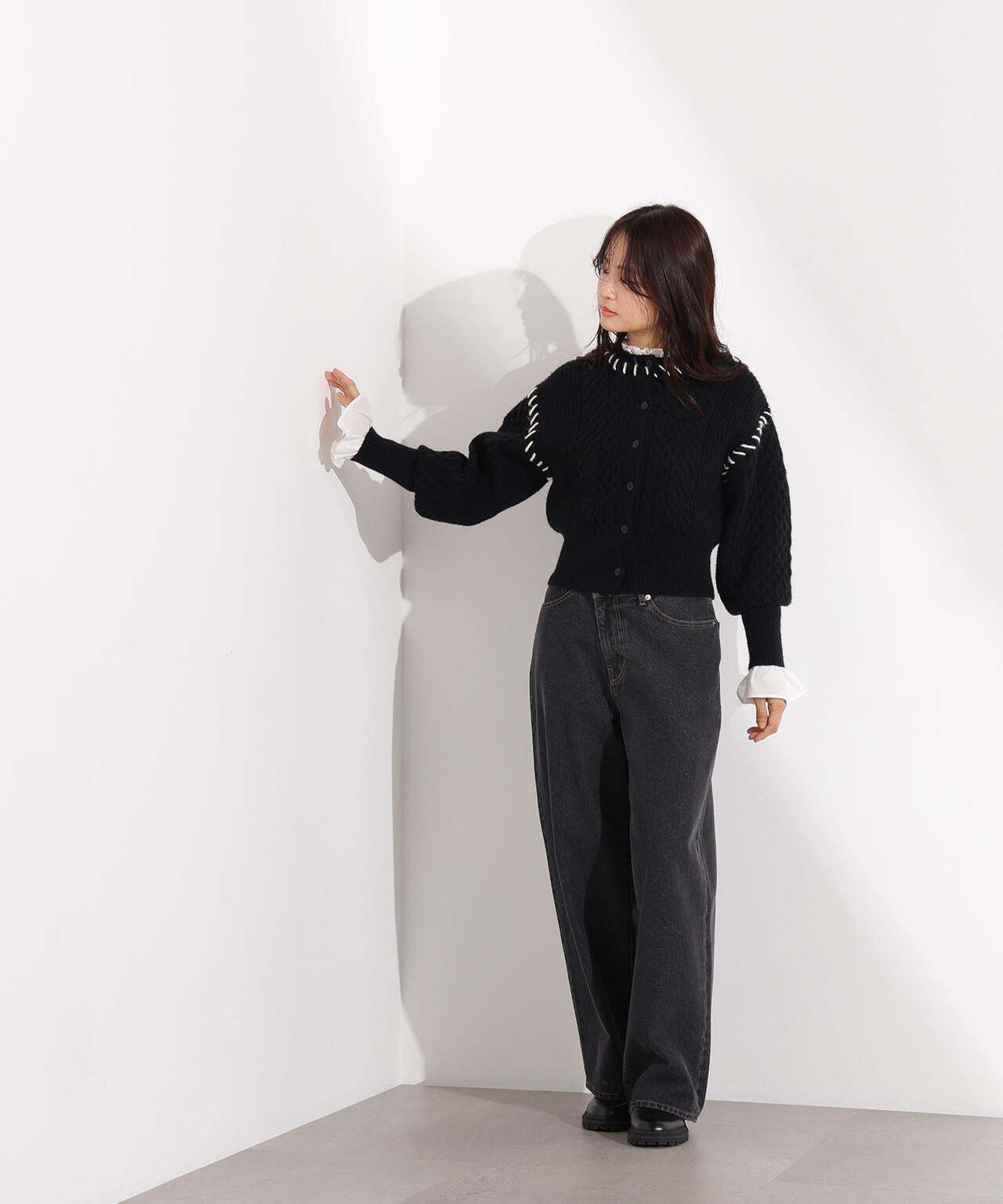 【岸本セシルさん着用】ケーブルステッチカーディガン
