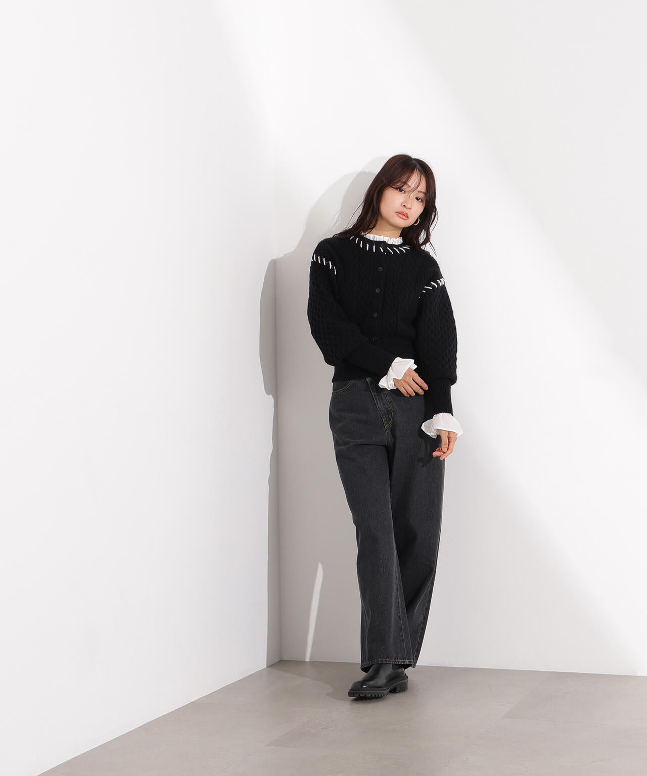 【岸本セシルさん着用】ケーブルステッチカーディガン