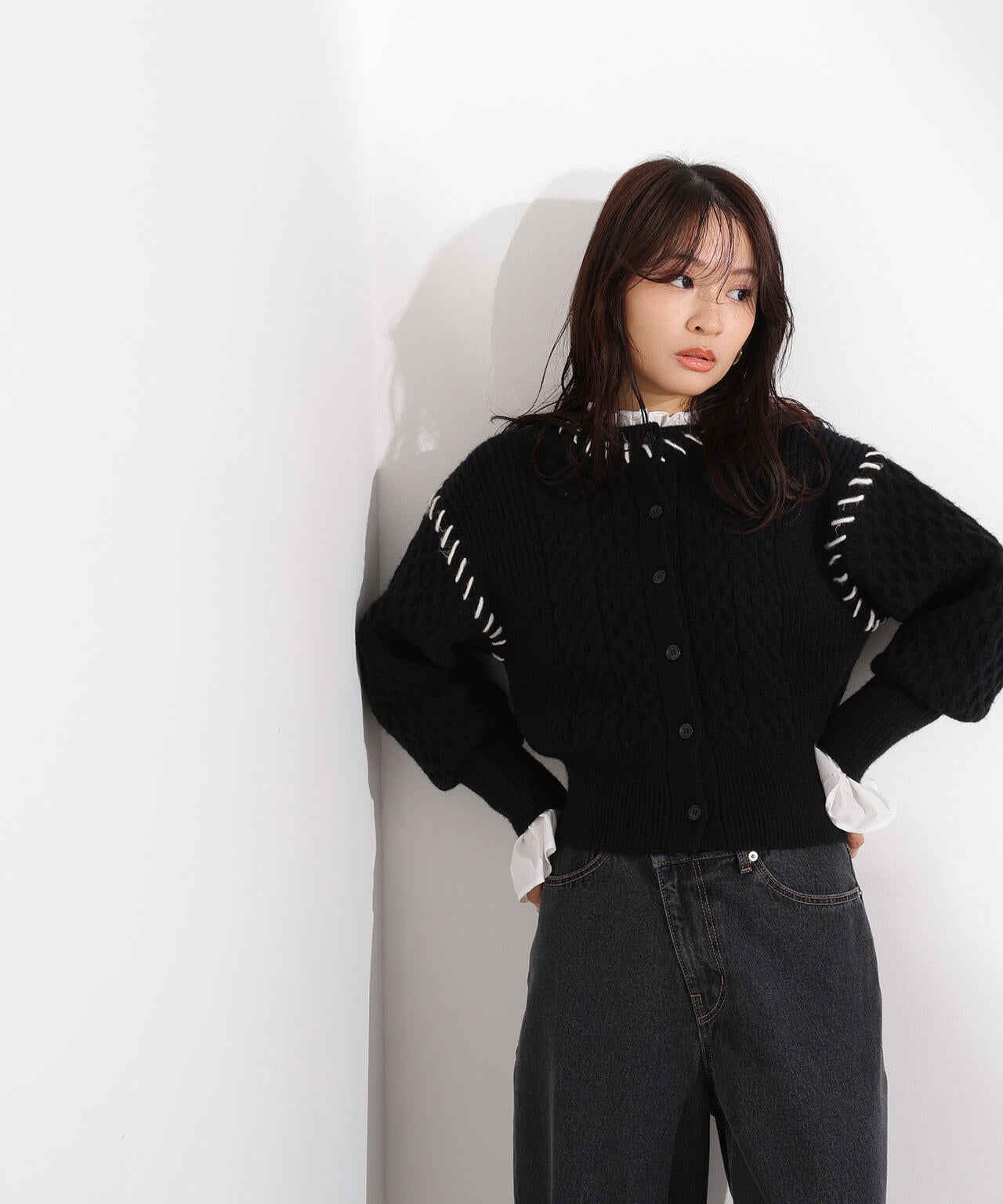 【岸本セシルさん着用】ケーブルステッチカーディガン