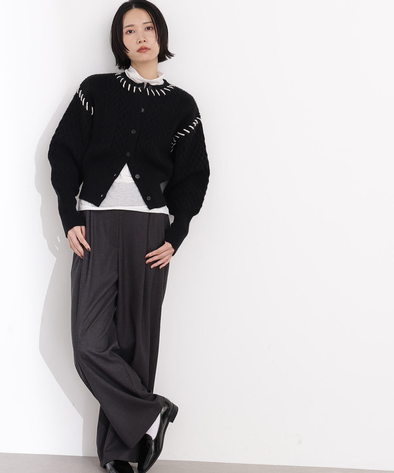 【岸本セシルさん着用】ケーブルステッチカーディガン