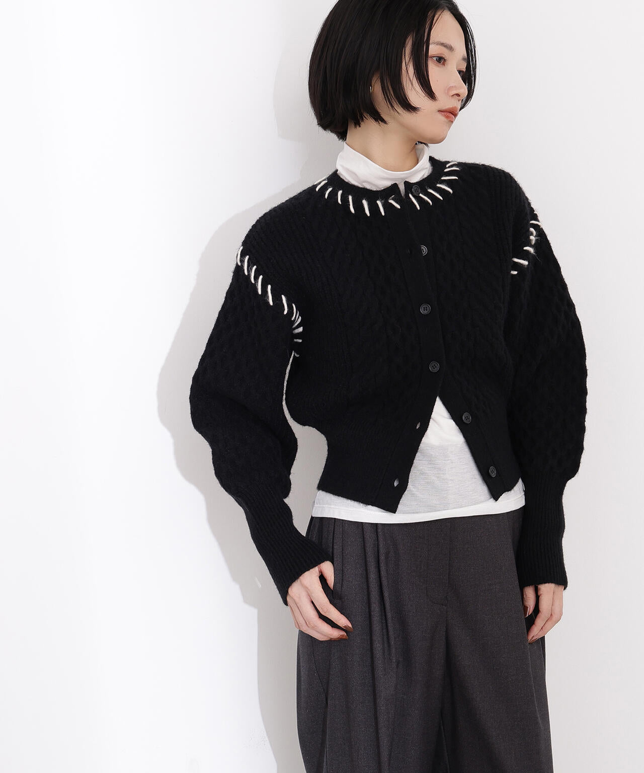 【岸本セシルさん着用】ケーブルステッチカーディガン