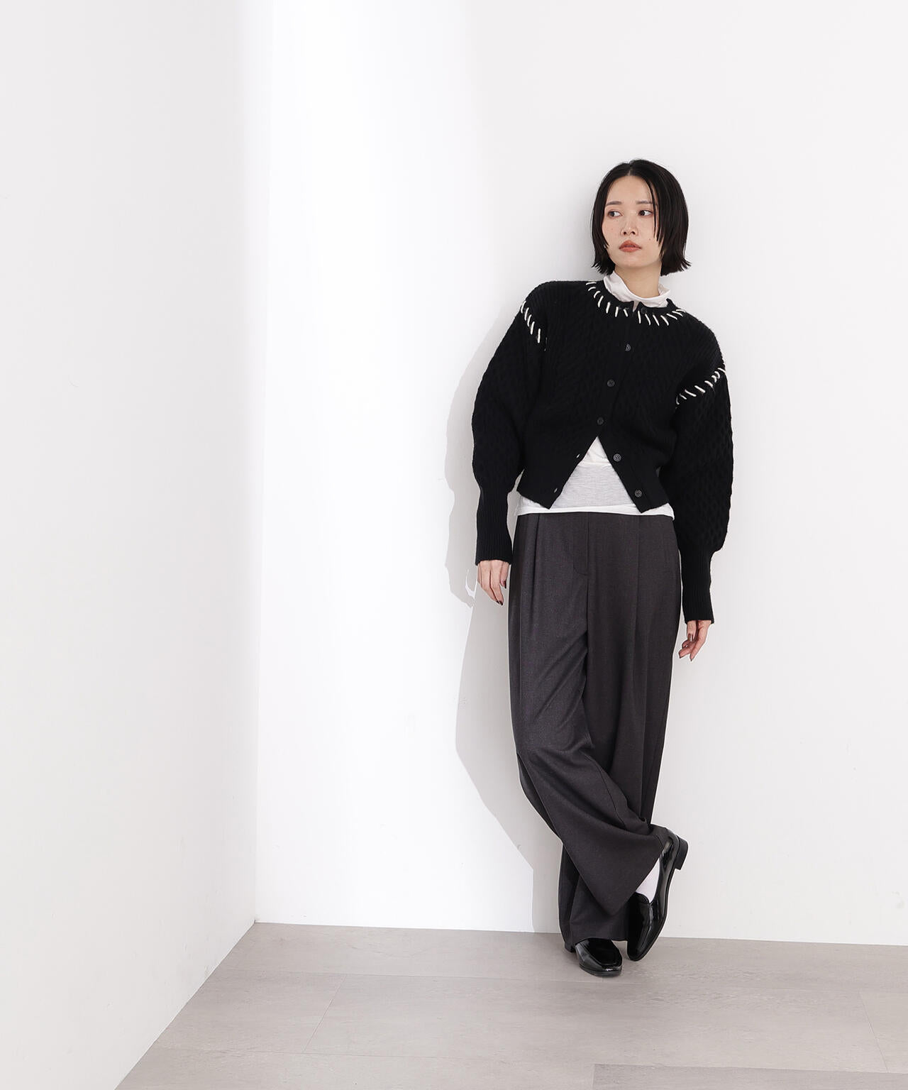 【岸本セシルさん着用】ケーブルステッチカーディガン