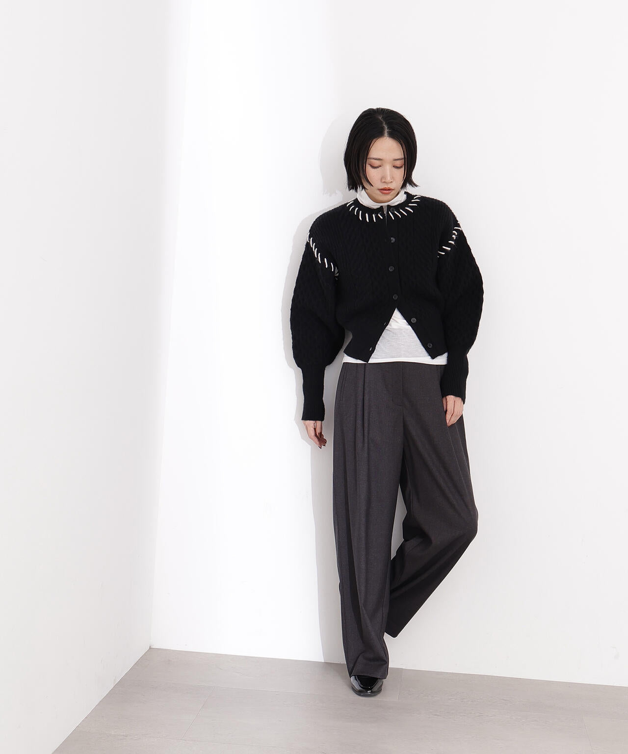 【岸本セシルさん着用】ケーブルステッチカーディガン