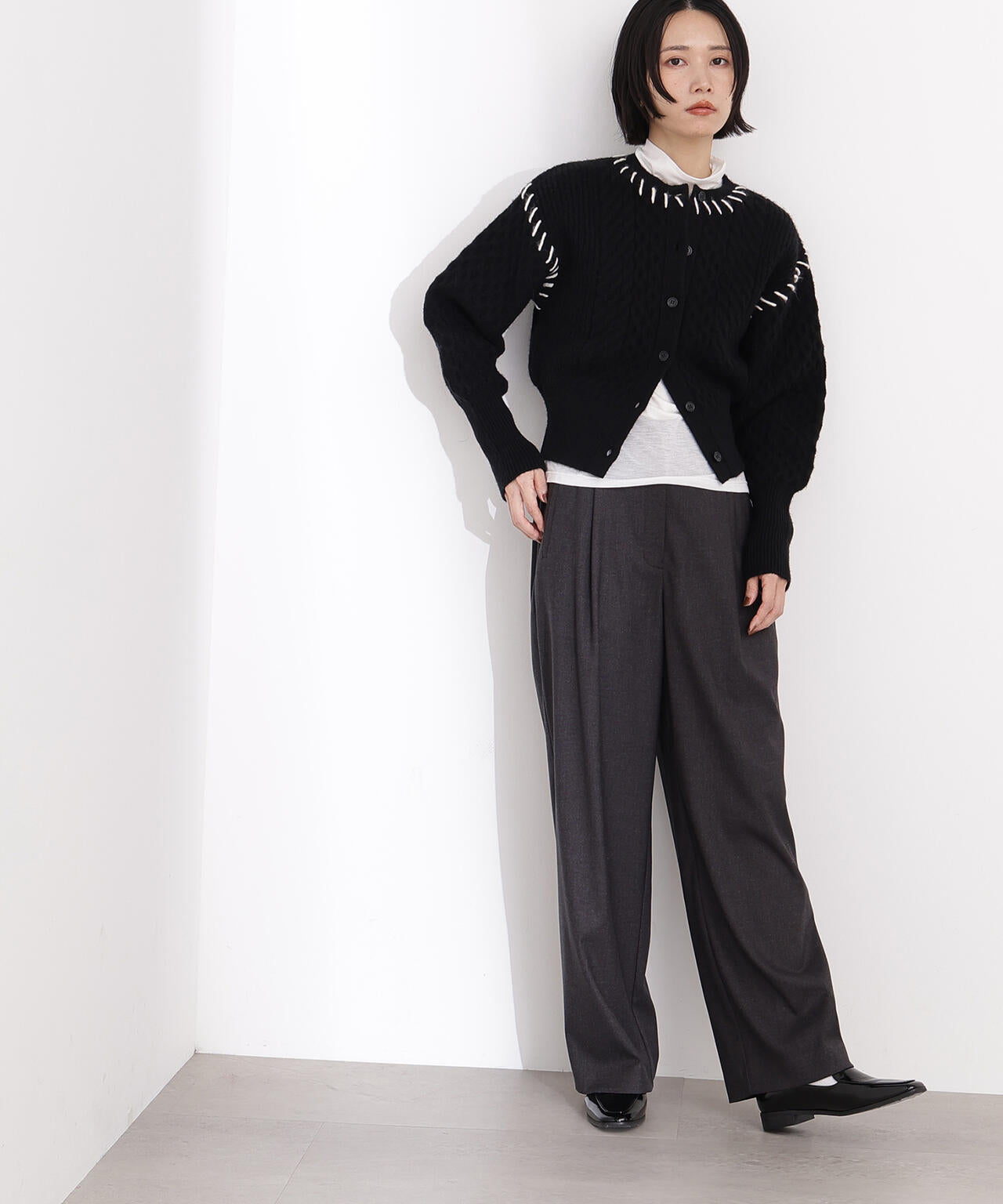 【岸本セシルさん着用】ケーブルステッチカーディガン