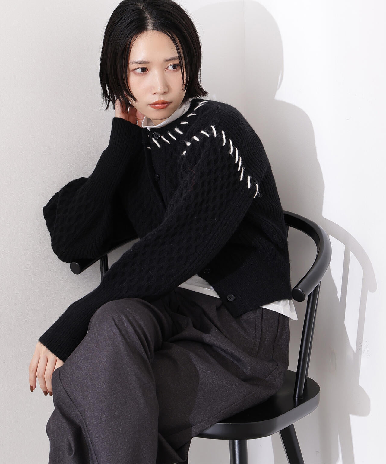 【岸本セシルさん着用】ケーブルステッチカーディガン