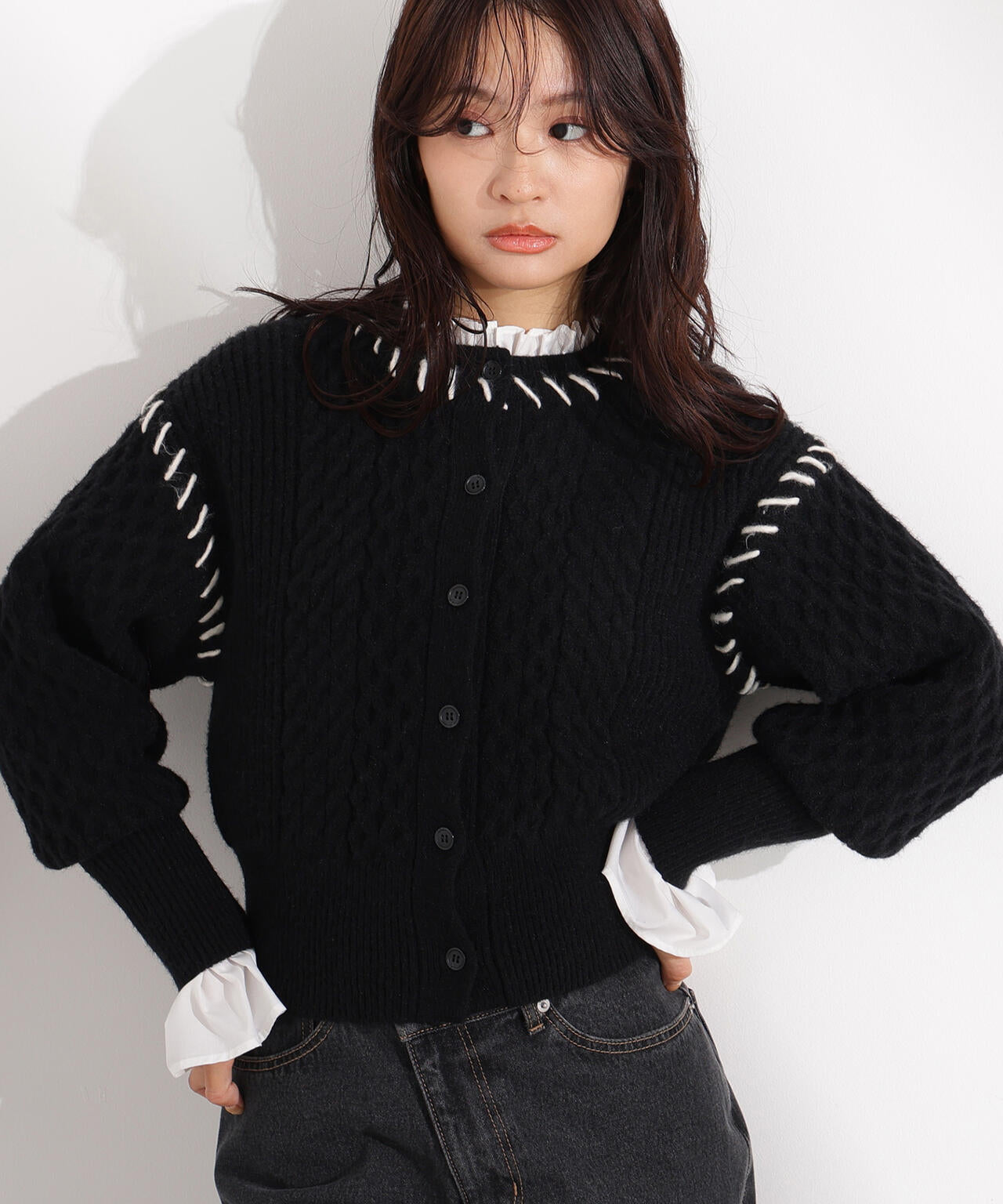 【岸本セシルさん着用】ケーブルステッチカーディガン