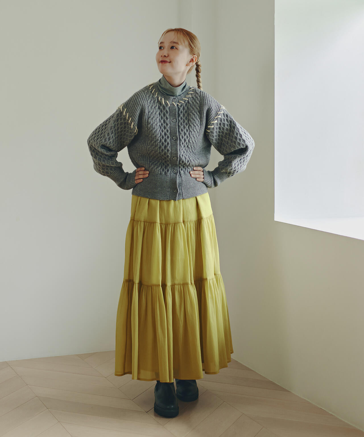 【岸本セシルさん着用】ケーブルステッチカーディガン