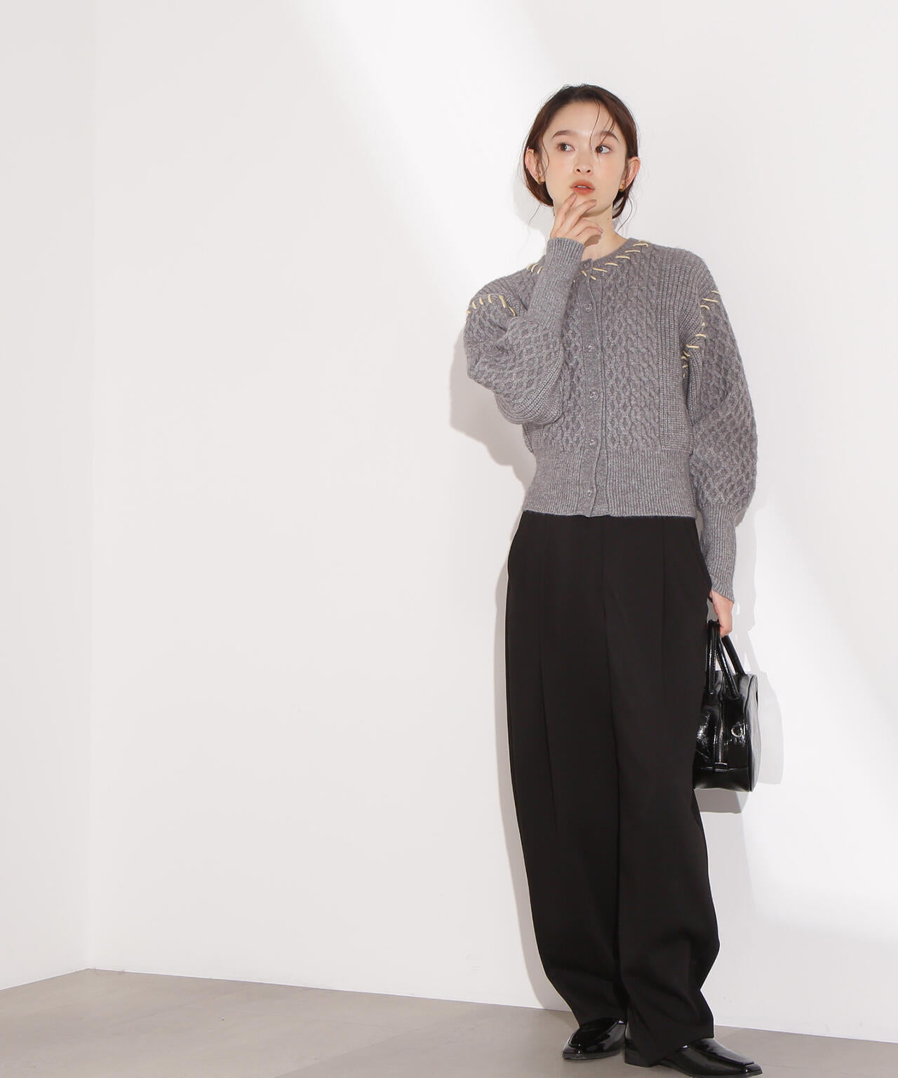【岸本セシルさん着用】ケーブルステッチカーディガン