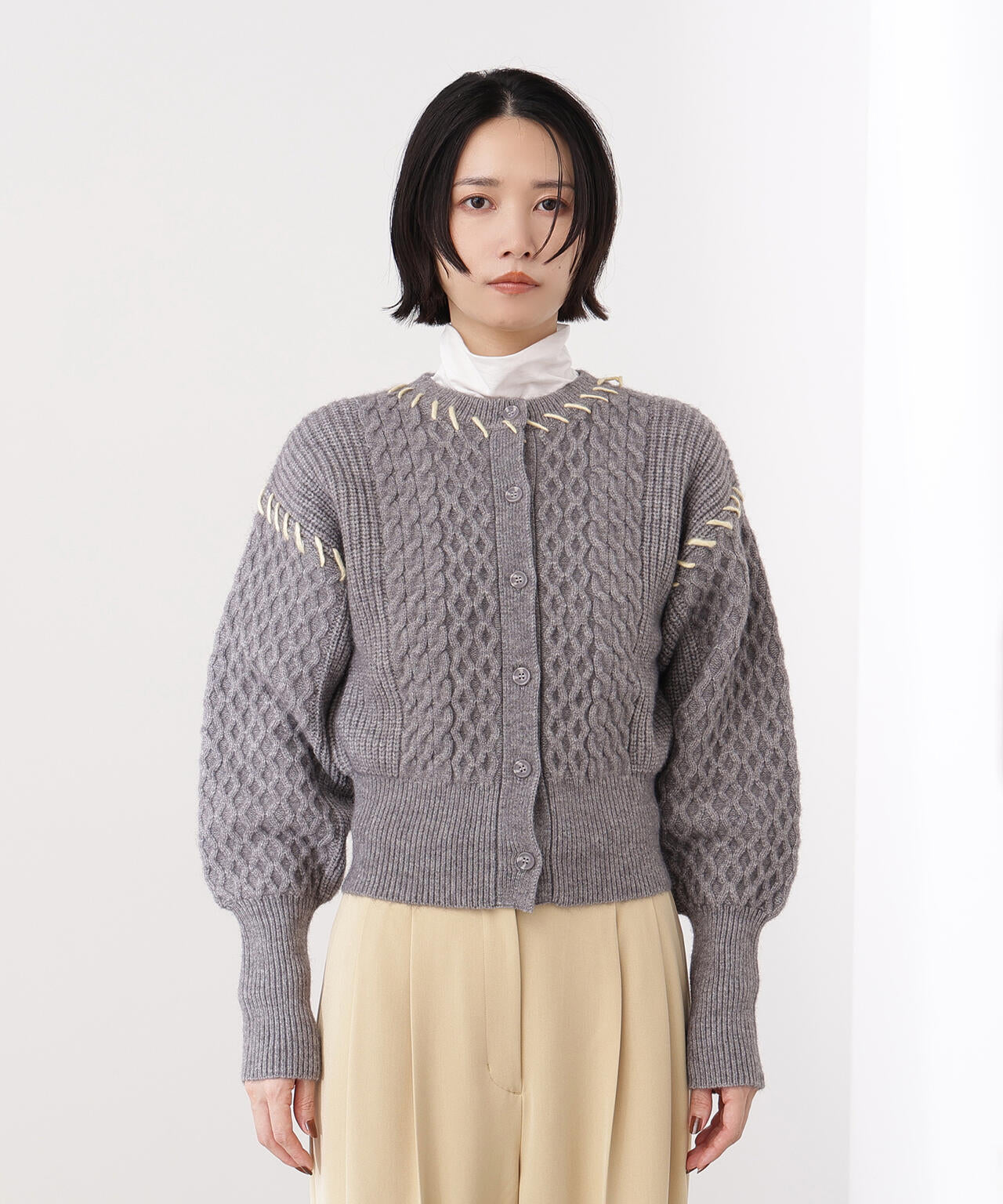 【岸本セシルさん着用】ケーブルステッチカーディガン