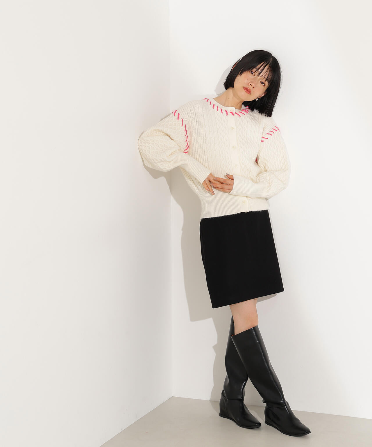 【岸本セシルさん着用】ケーブルステッチカーディガン