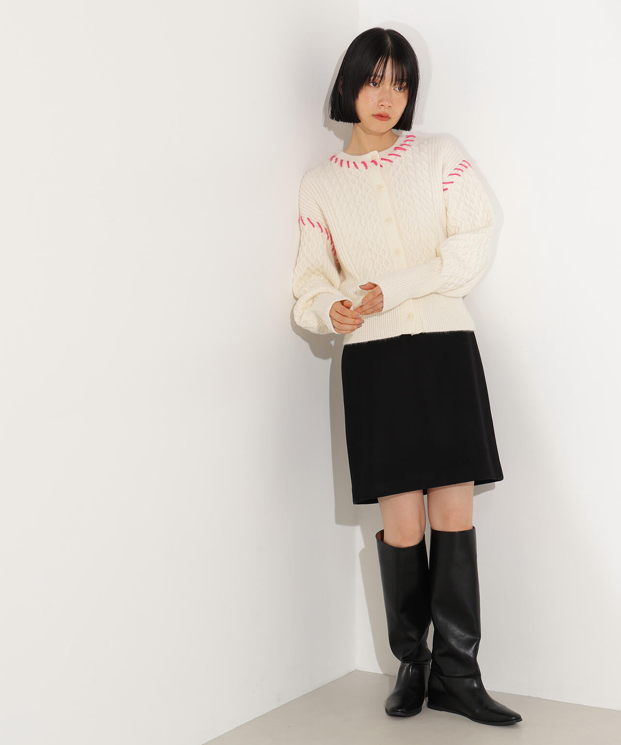 【岸本セシルさん着用】ケーブルステッチカーディガン