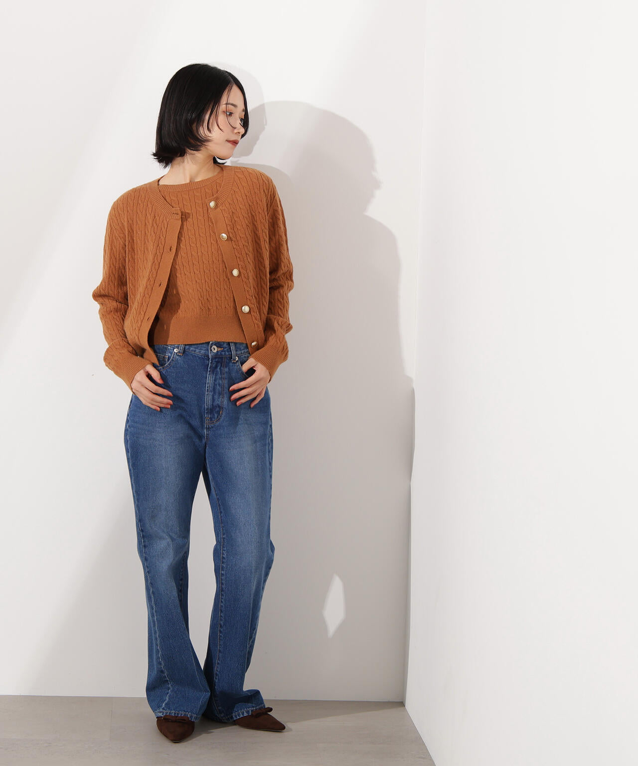 【小室安未さん着用】メタルボタンケーブルアンサンブル