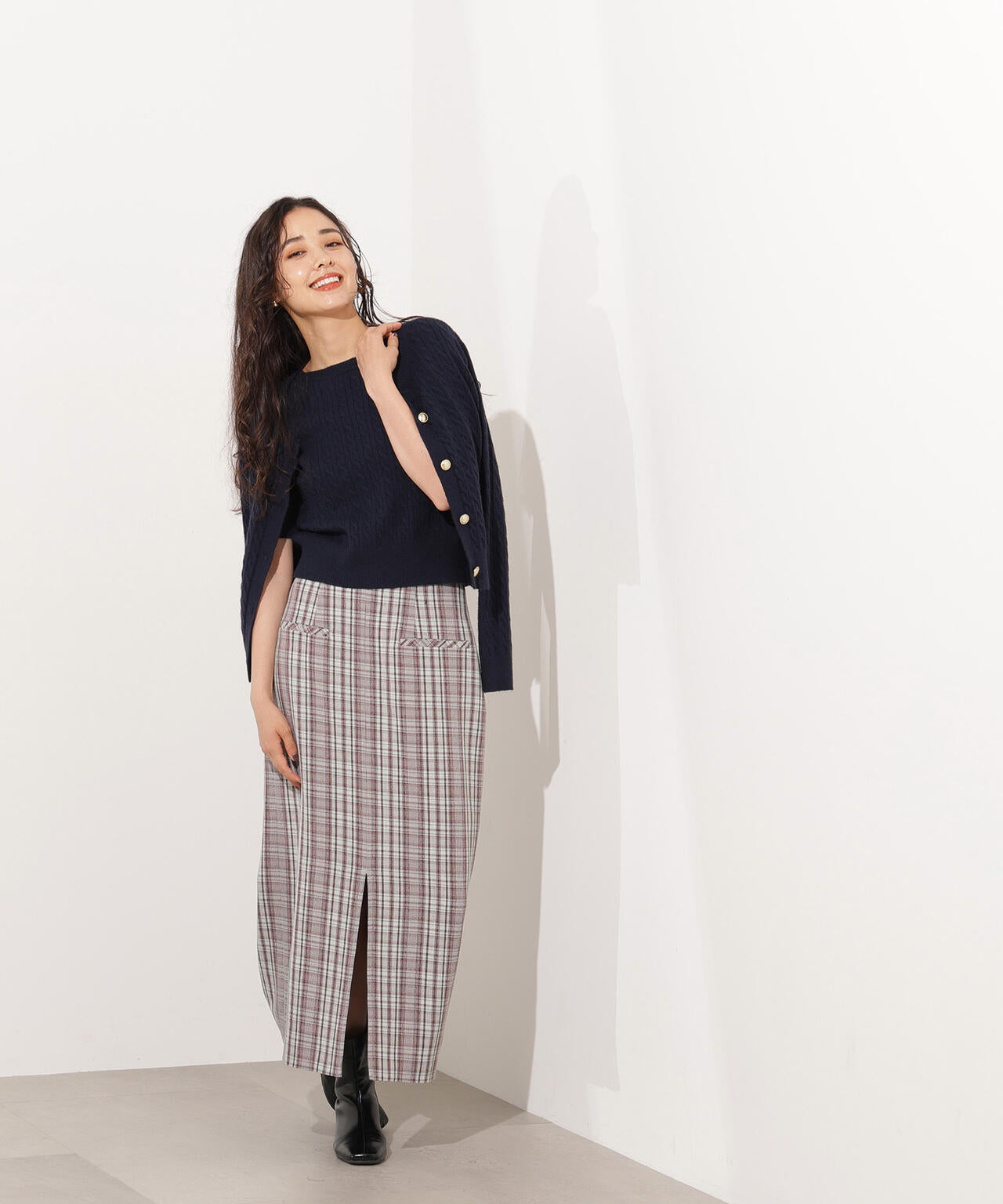 【小室安未さん着用】メタルボタンケーブルアンサンブル