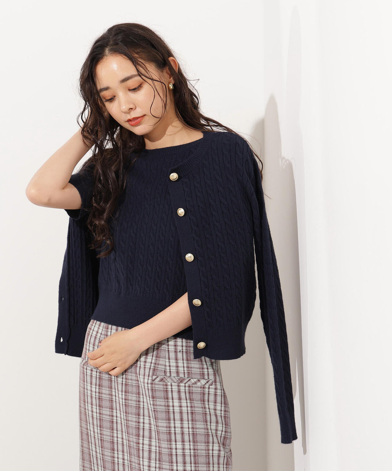 【小室安未さん着用】メタルボタンケーブルアンサンブル