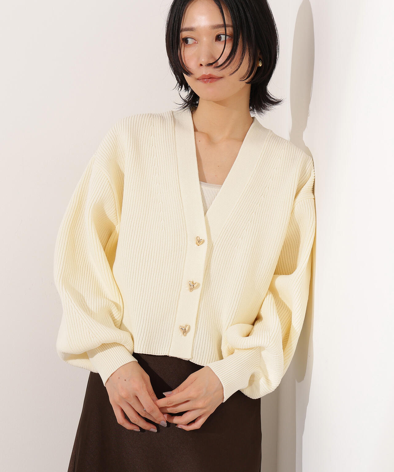 ニュアンスハートボタンカーディガン《ベリーブラウン:LUMINE・LUCUA・official site限定》