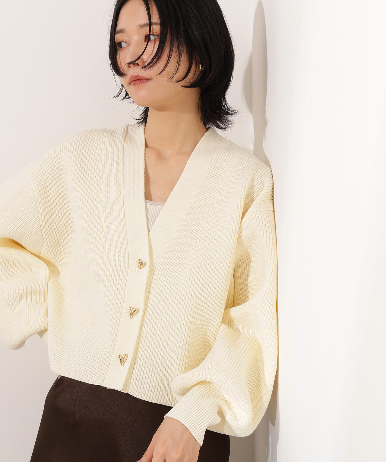 ニュアンスハートボタンカーディガン《ベリーブラウン:LUMINE・LUCUA・official site限定》