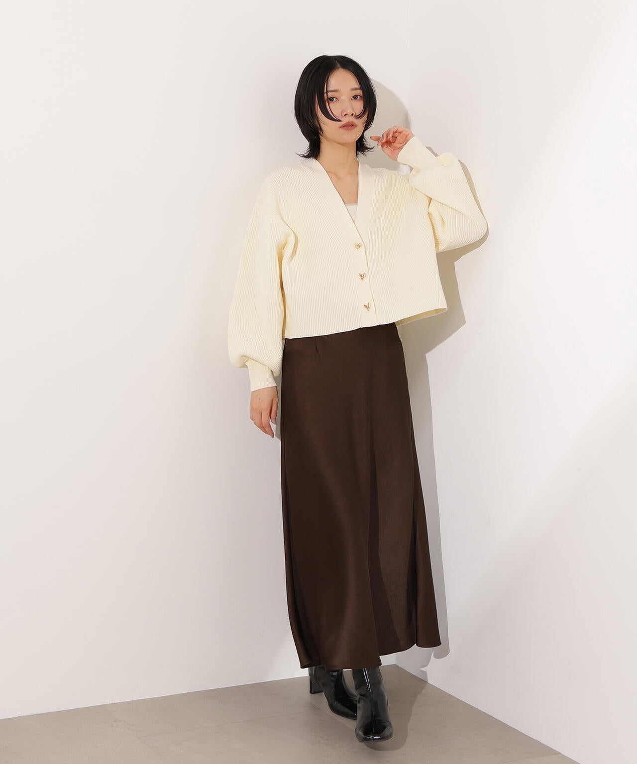 ニュアンスハートボタンカーディガン《ベリーブラウン:LUMINE・LUCUA・official site限定》