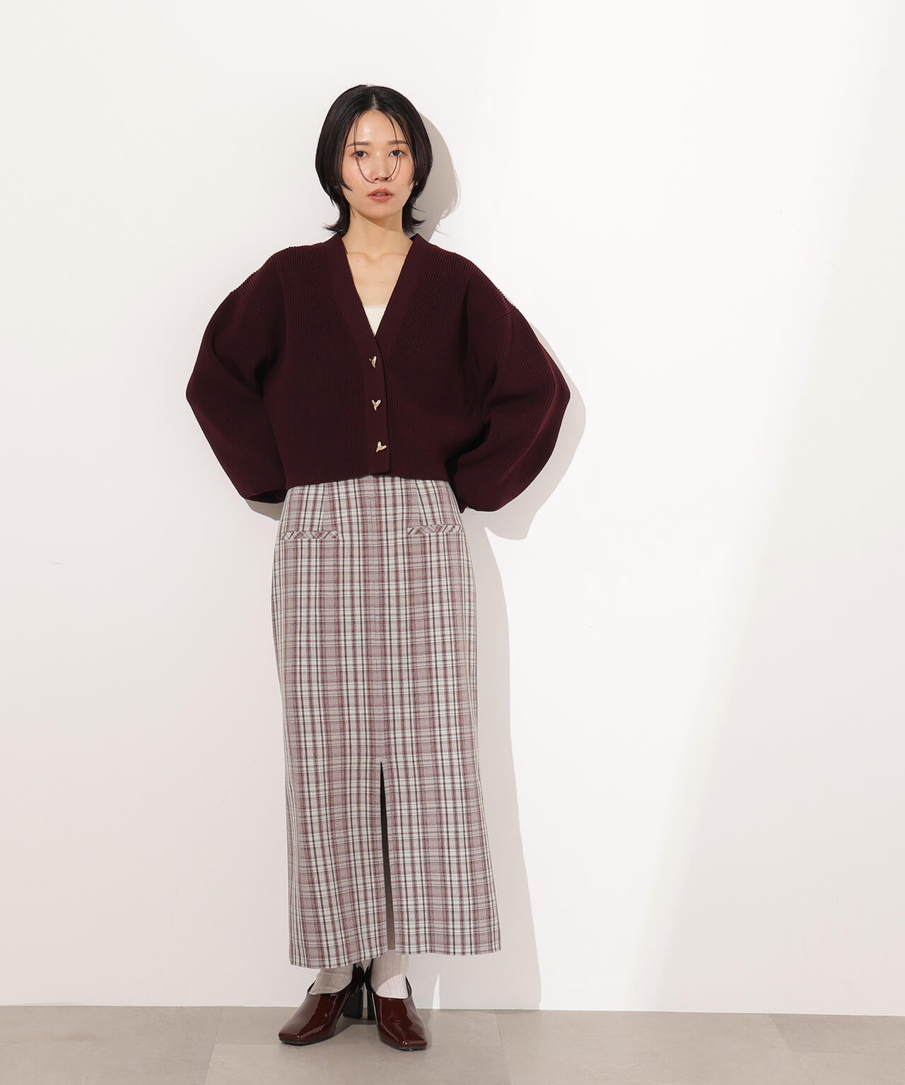 ニュアンスハートボタンカーディガン《ベリーブラウン:LUMINE・LUCUA・official site限定》