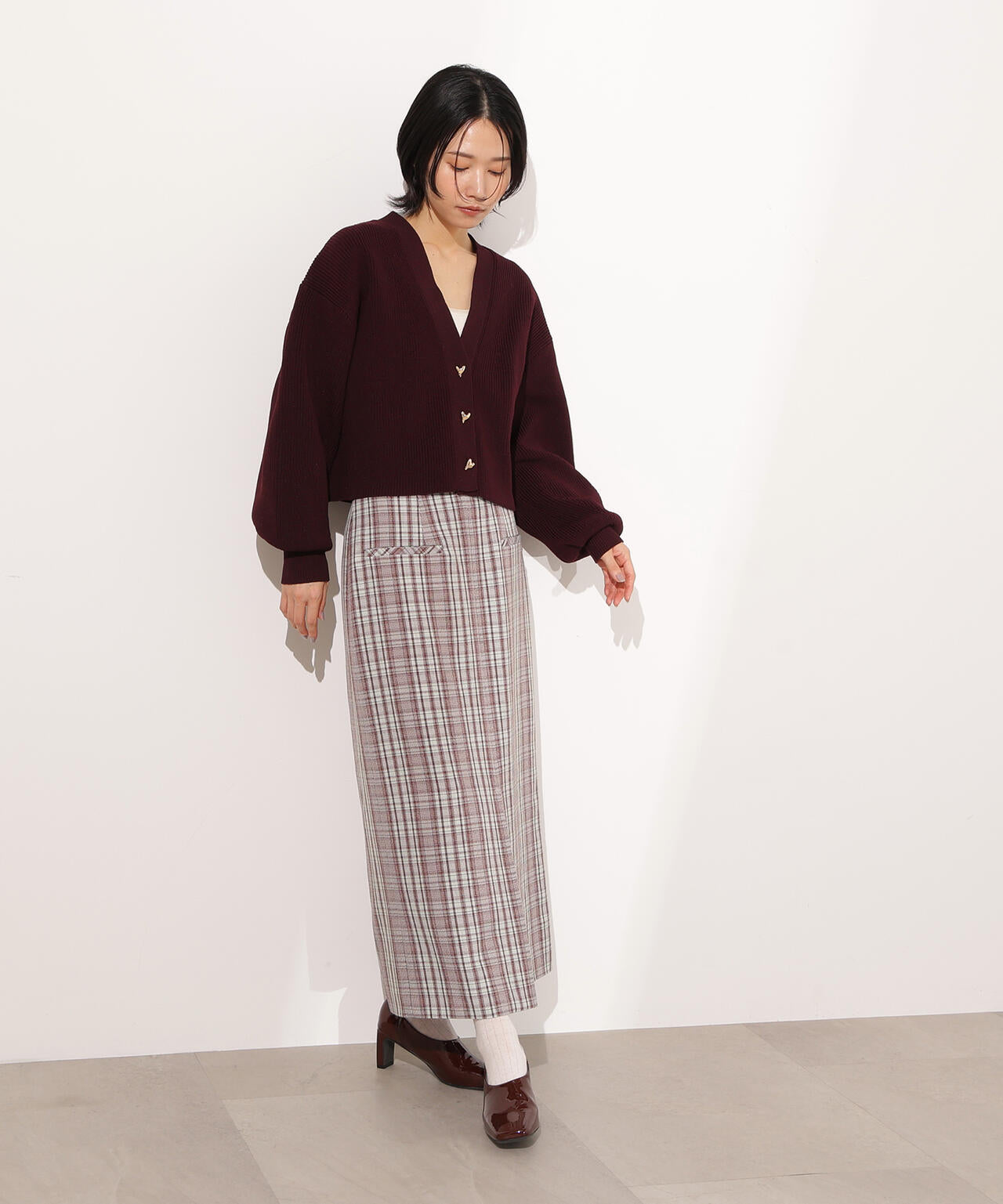 ニュアンスハートボタンカーディガン《ベリーブラウン:LUMINE・LUCUA・official site限定》