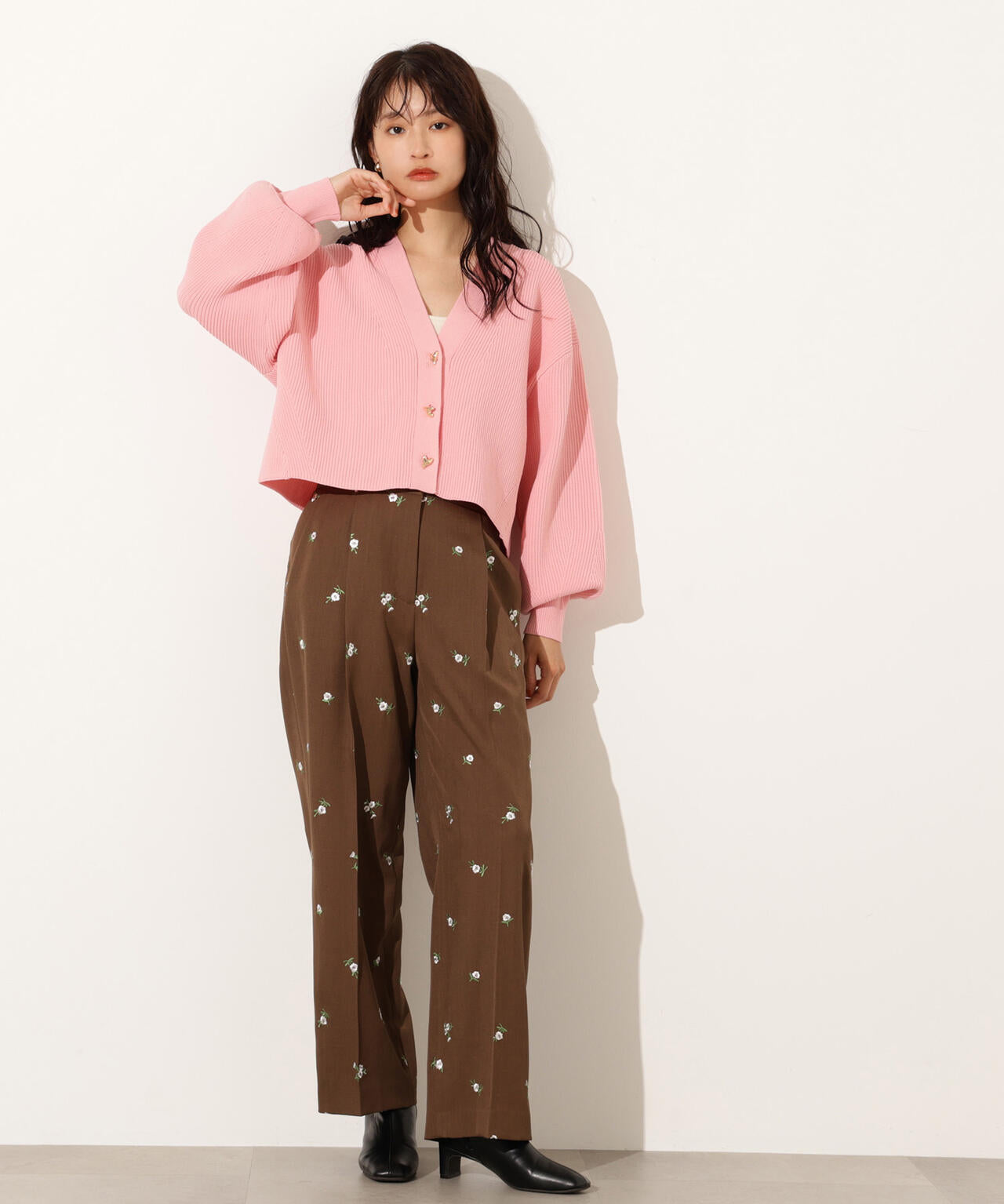 ニュアンスハートボタンカーディガン《ベリーブラウン:LUMINE・LUCUA・official site限定》