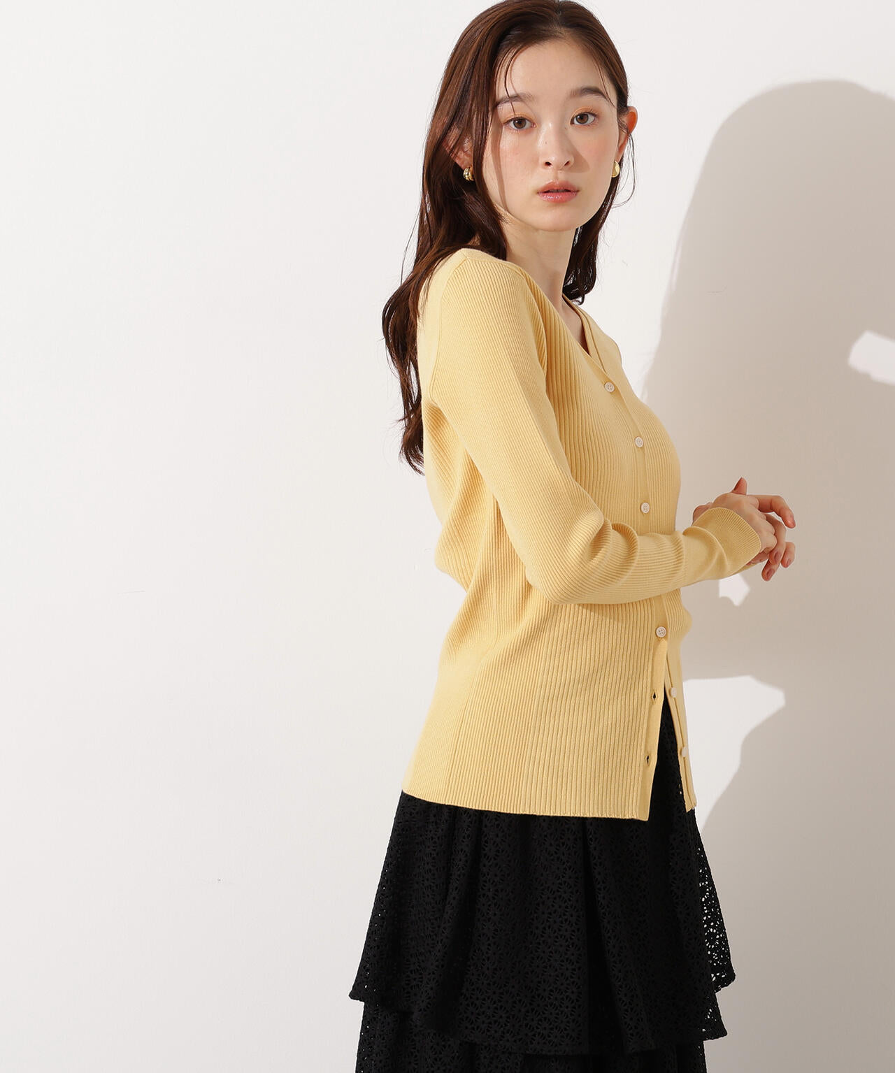 Vネックリブカーディガン