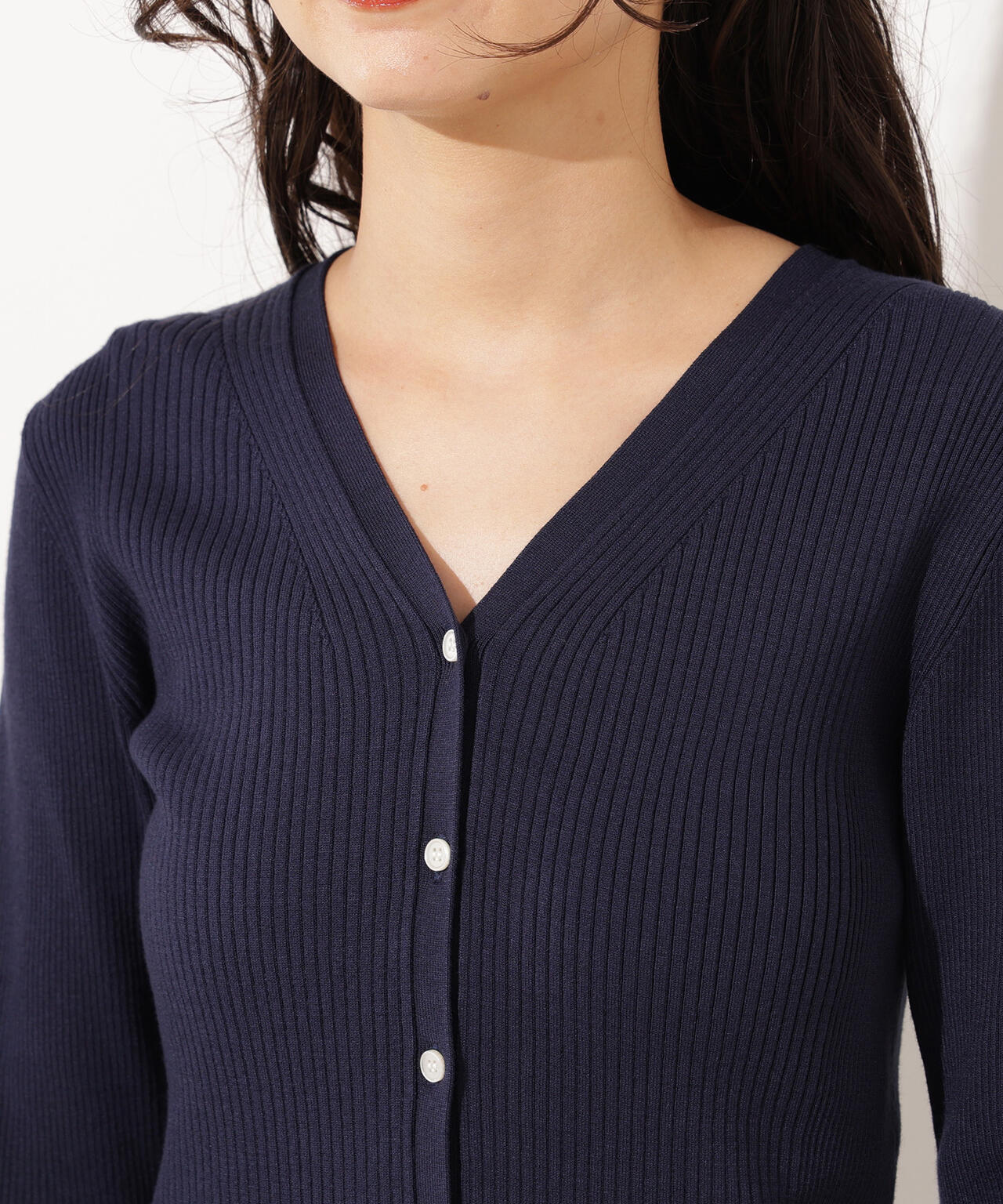 Vネックリブカーディガン