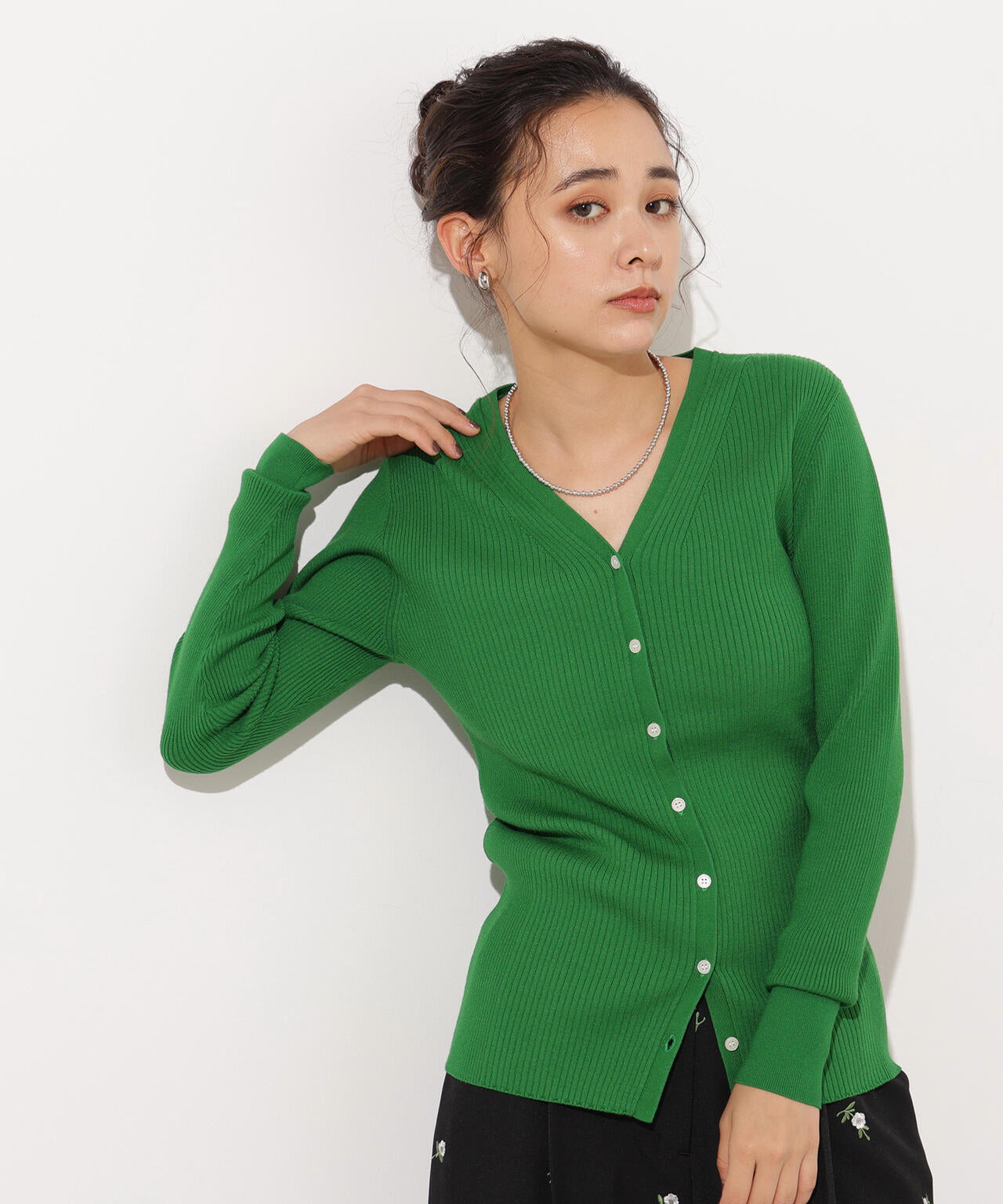 Vネックリブカーディガン