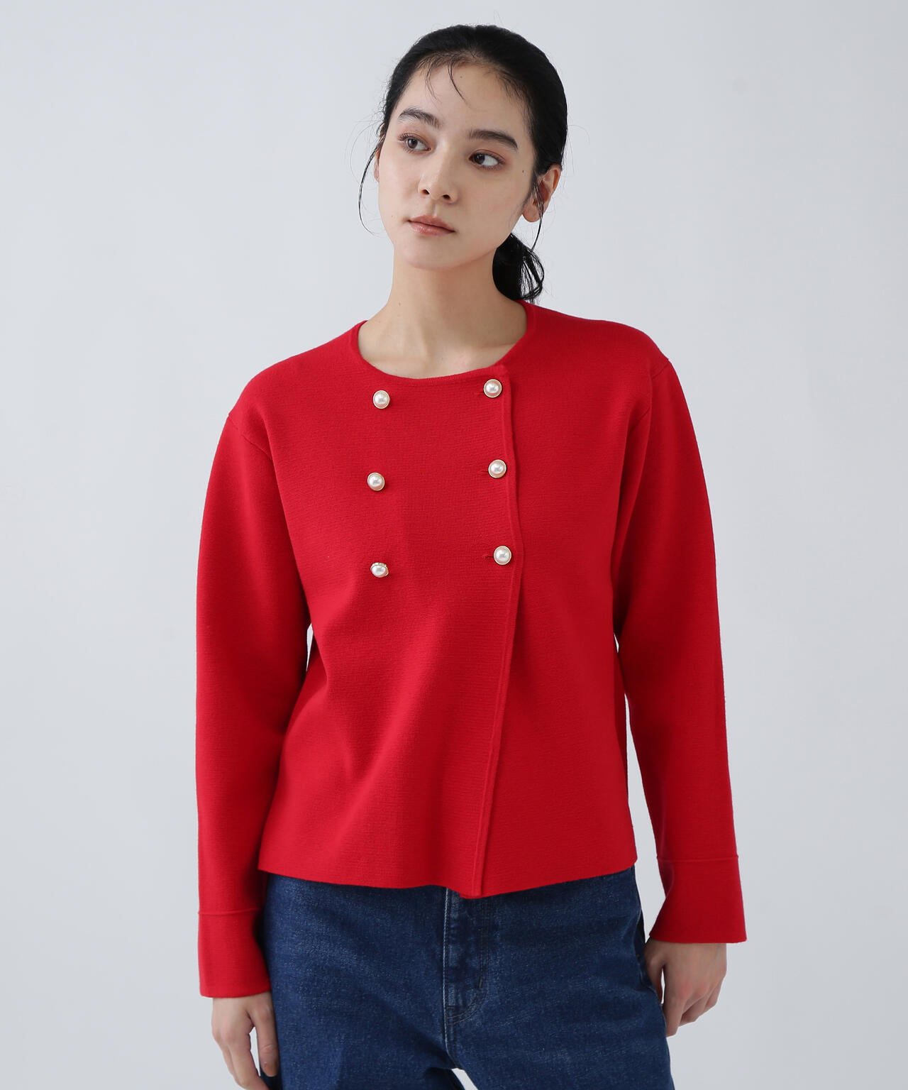 【ユーティリティー】静電気軽減テープ使用Wボタンニットカーディガン