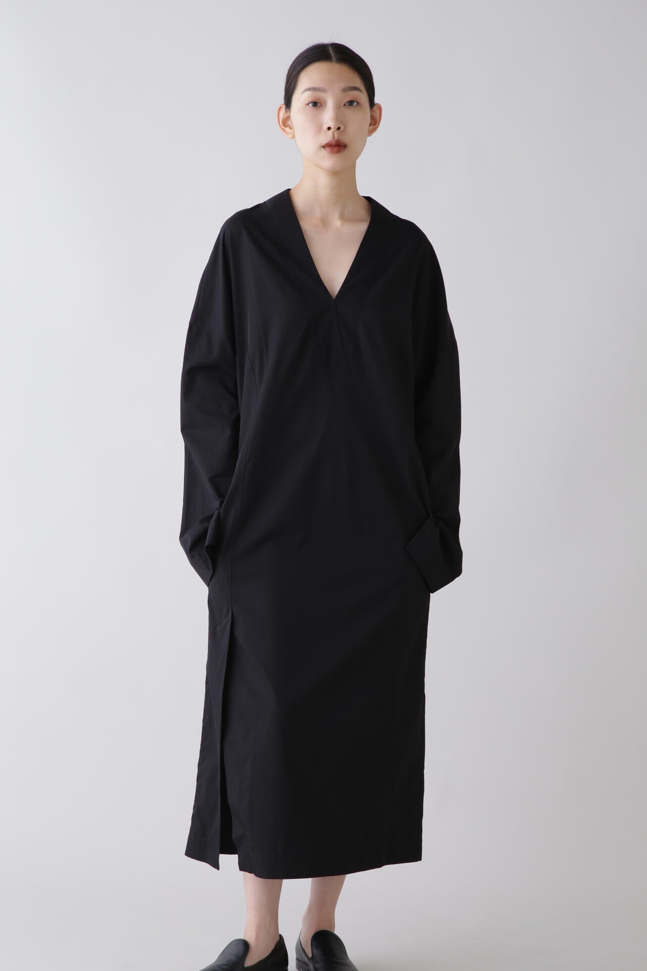 STUDIO NICHOLSON / ORG COTTON VISCOSE DROPPED SHOULDER DRESS