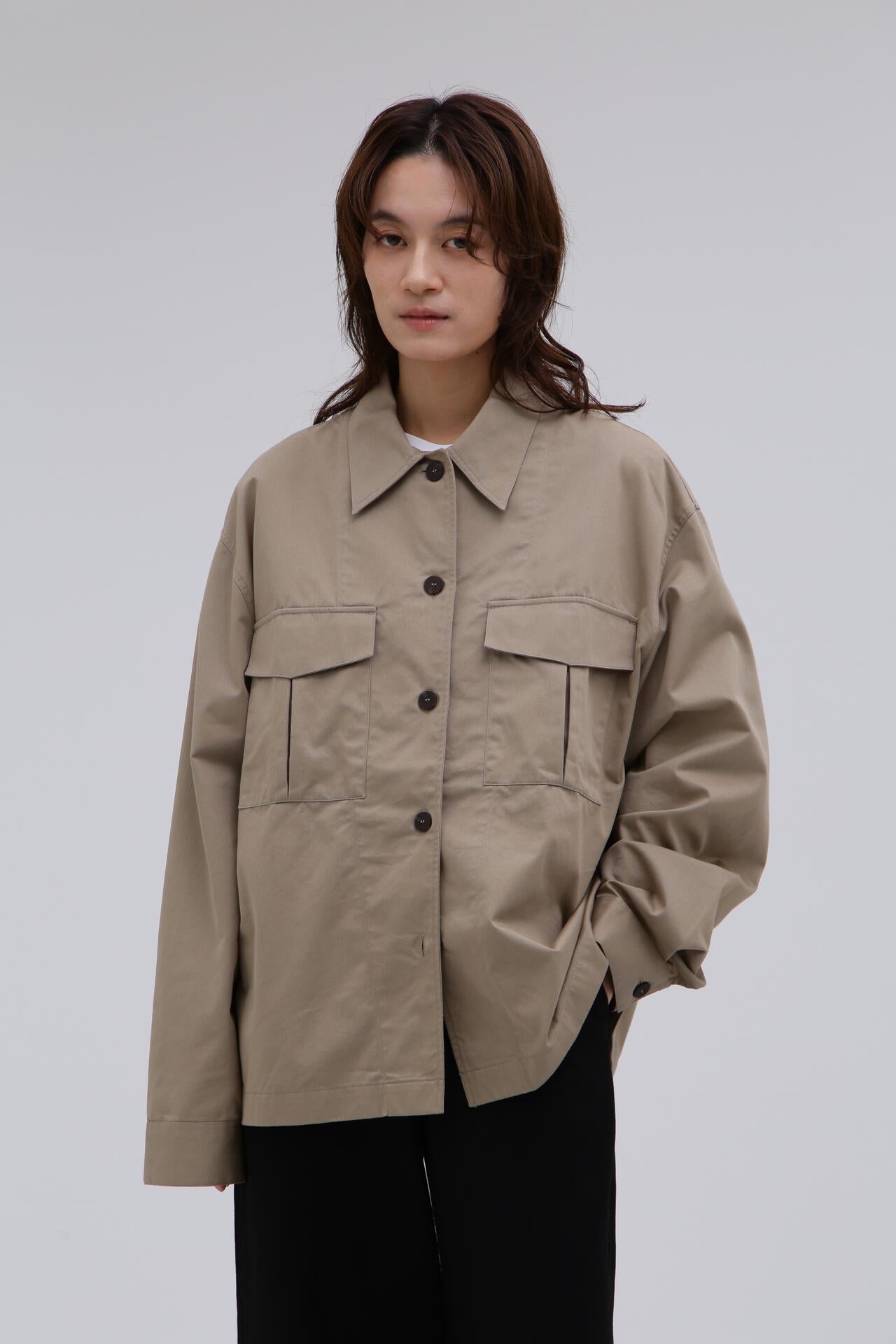 STUDIO NICHOLSON / SOFT TECHNICAL TWILL MILITARY OVER SHIRT