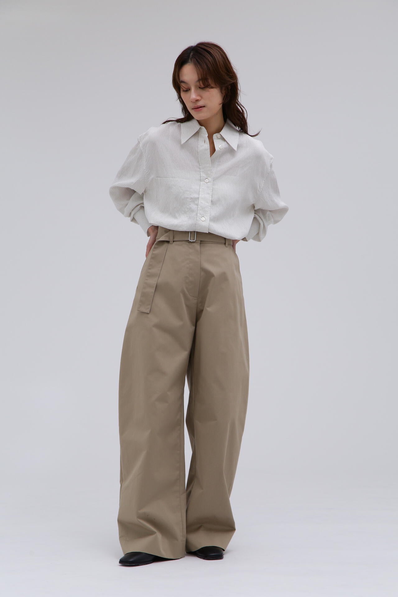 STUDIO NICHOLSON / CRINKLE FINE STRIPE OVERSIZED CLASSIC SHIRT