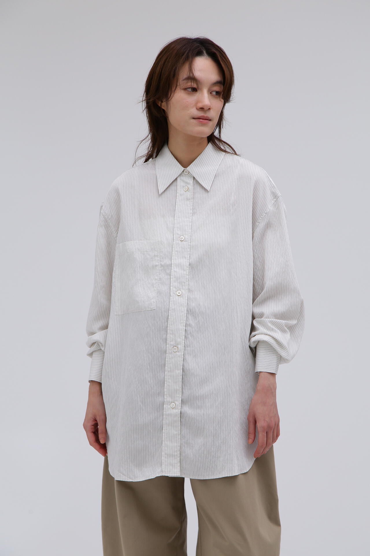 STUDIO NICHOLSON / CRINKLE FINE STRIPE OVERSIZED CLASSIC SHIRT