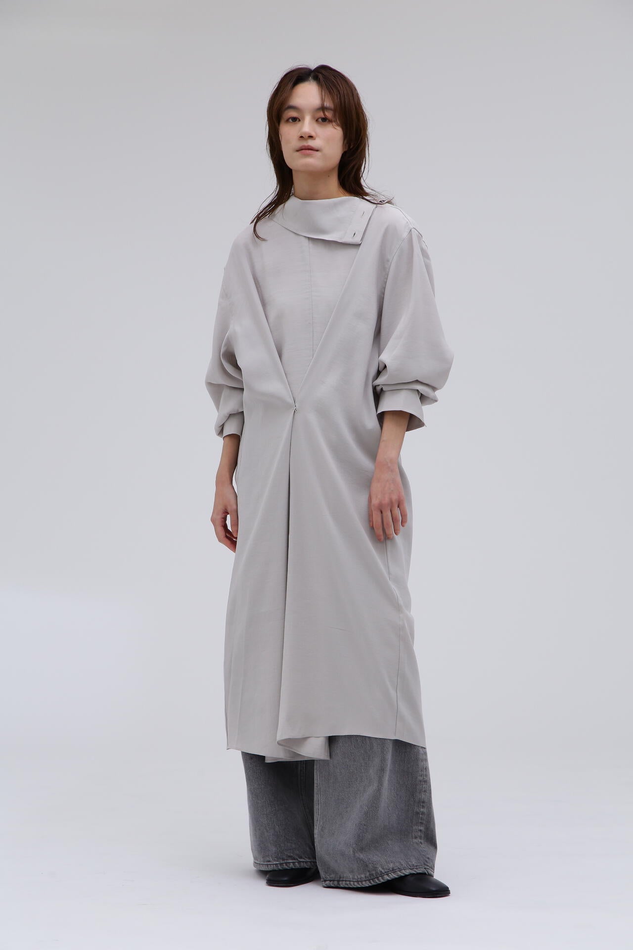 STUDIO NICHOLSON / MODAL HABOTAI ASSYMETRIC FOLD FRONT DRESS