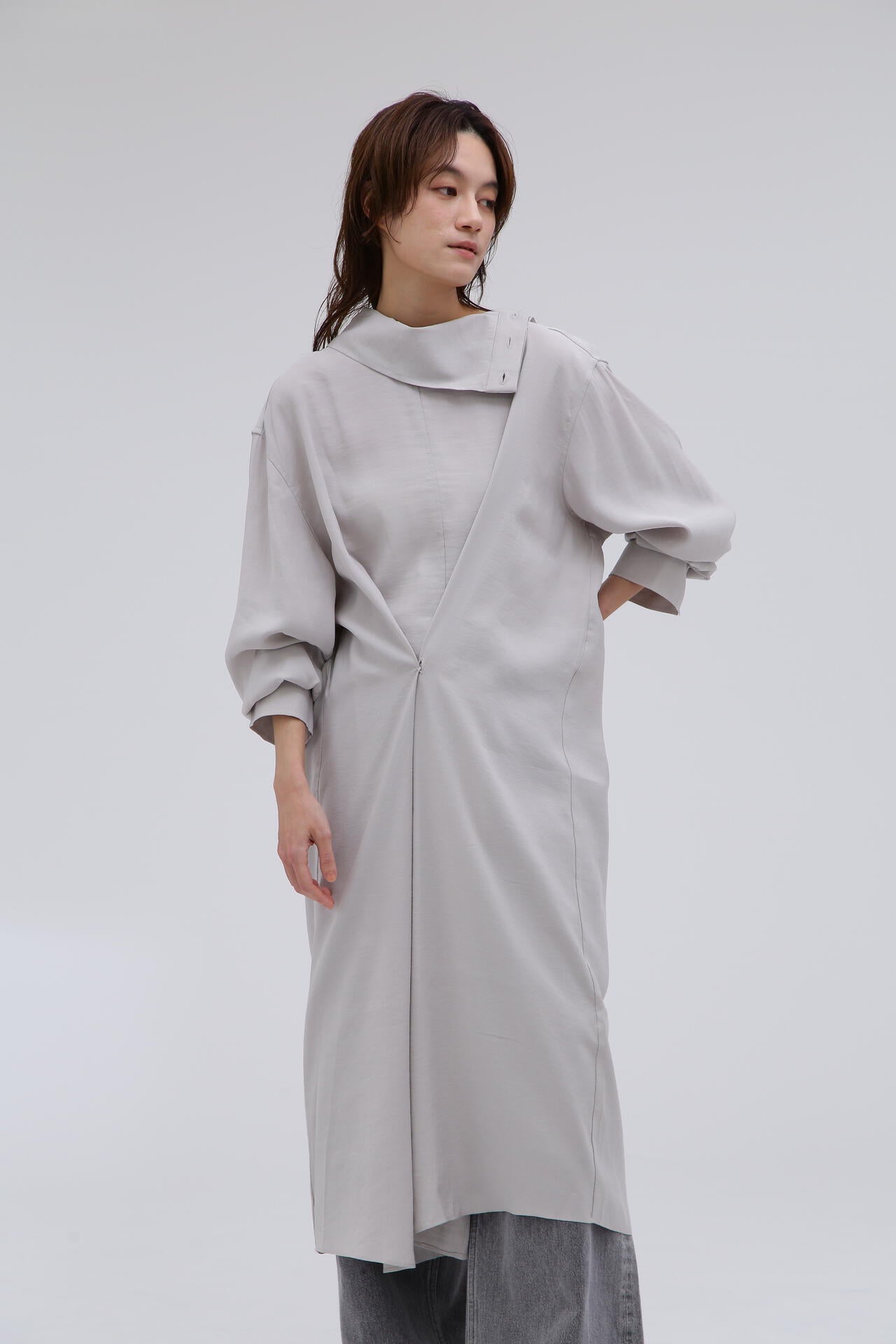 STUDIO NICHOLSON / MODAL HABOTAI ASSYMETRIC FOLD FRONT DRESS
