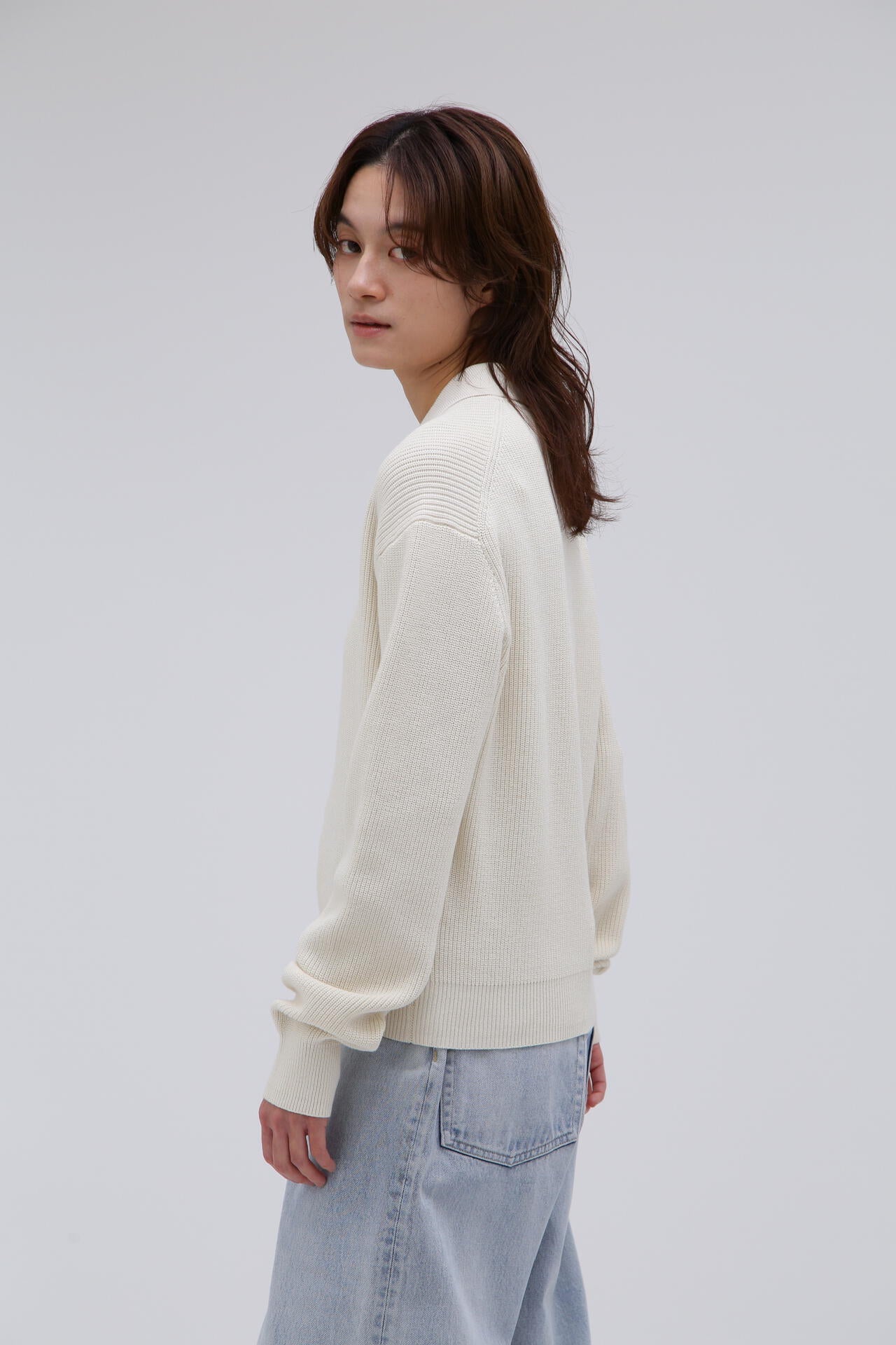 STUDIO NICHOLSON / DRY COTTON RIB 7G RIB LONG SLEEVE POLO