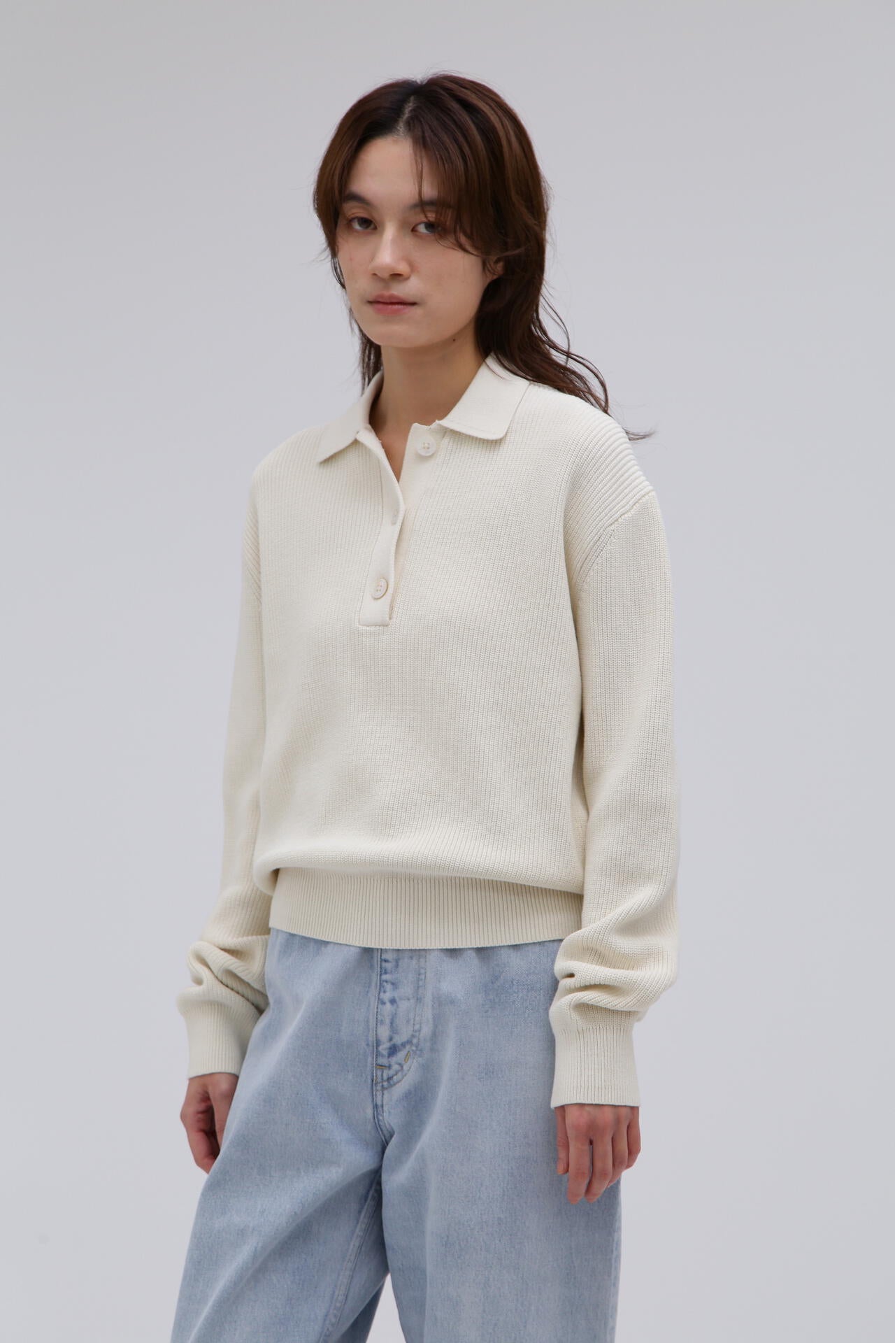 STUDIO NICHOLSON / DRY COTTON RIB 7G RIB LONG SLEEVE POLO