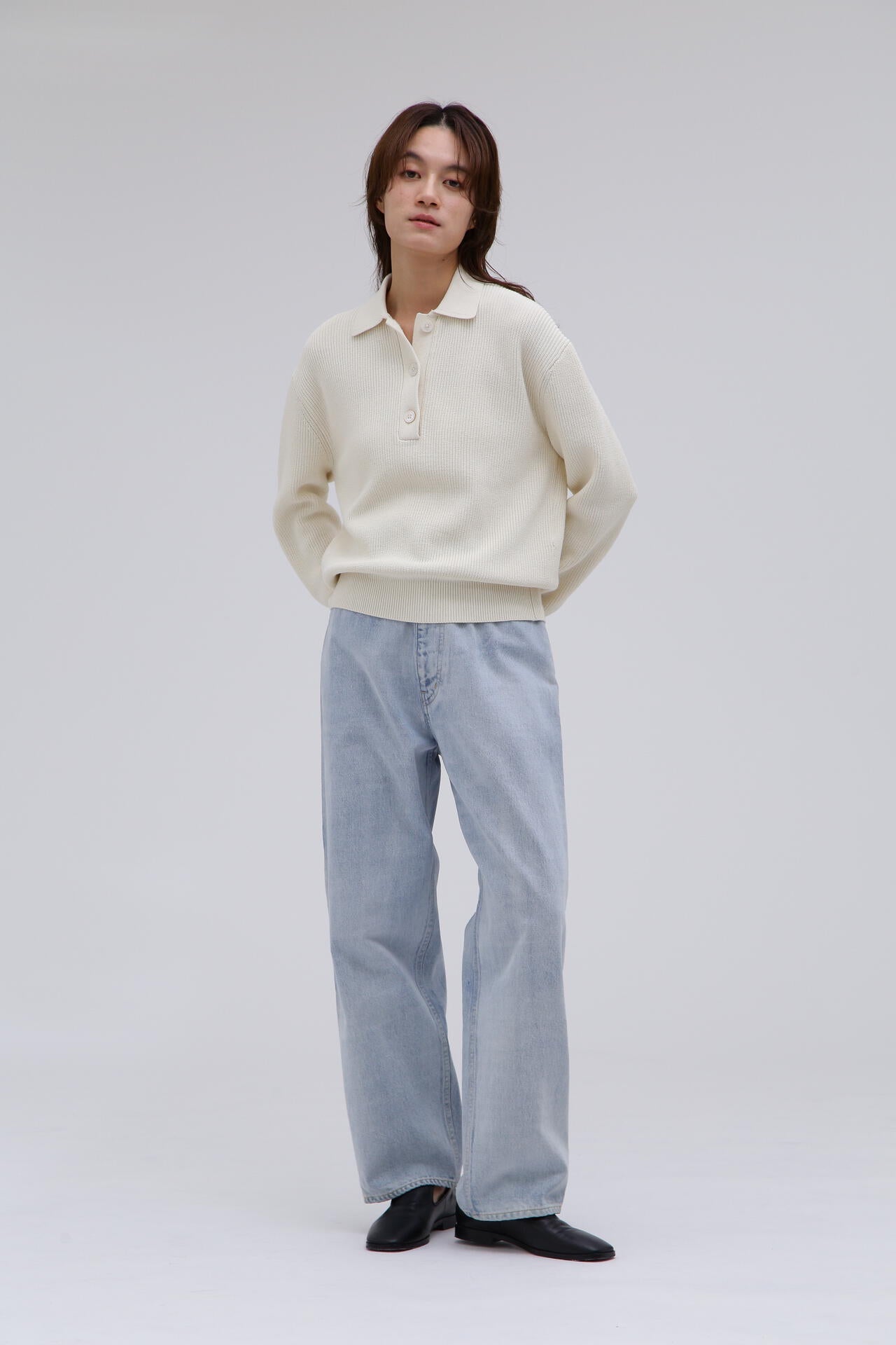 STUDIO NICHOLSON / DRY COTTON RIB 7G RIB LONG SLEEVE POLO