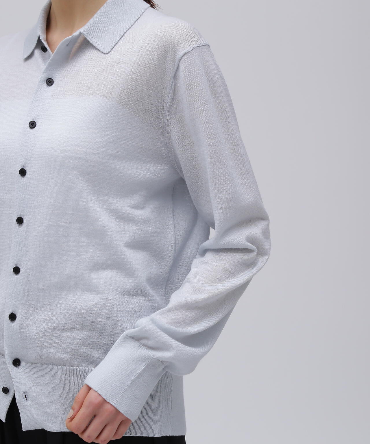 ATON / RAMIE WOOL POLO KNIT CARDIGAN