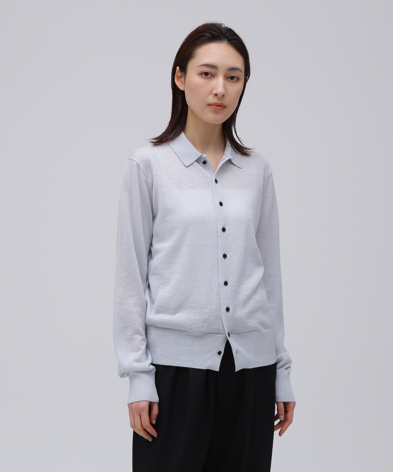 ATON / RAMIE WOOL POLO KNIT CARDIGAN