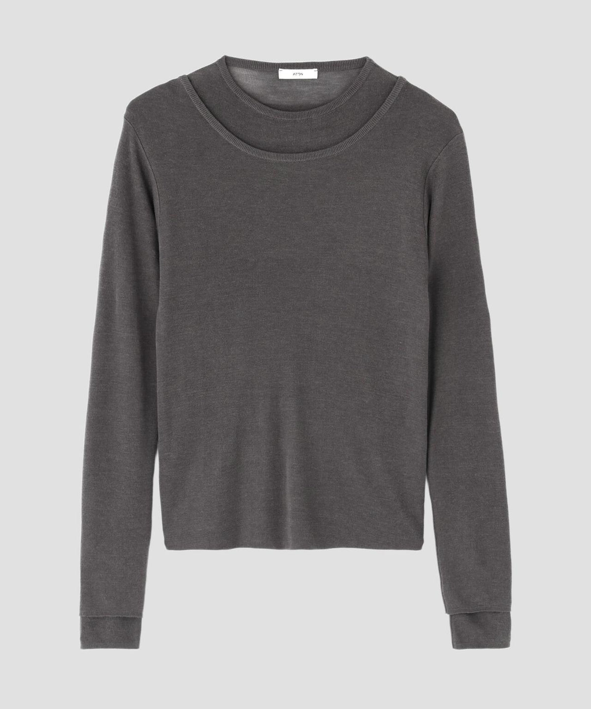 ATON / TENCEL SILK CIRCULER RIB CREW&CREW LAYERED