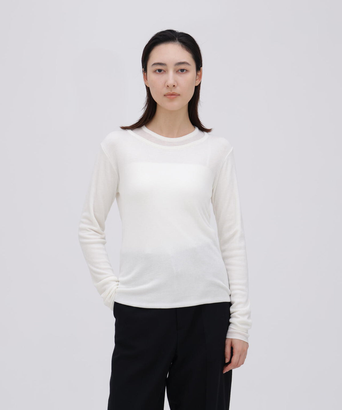 ATON / TENCEL SILK CIRCULER RIB CREW&CREW LAYERED