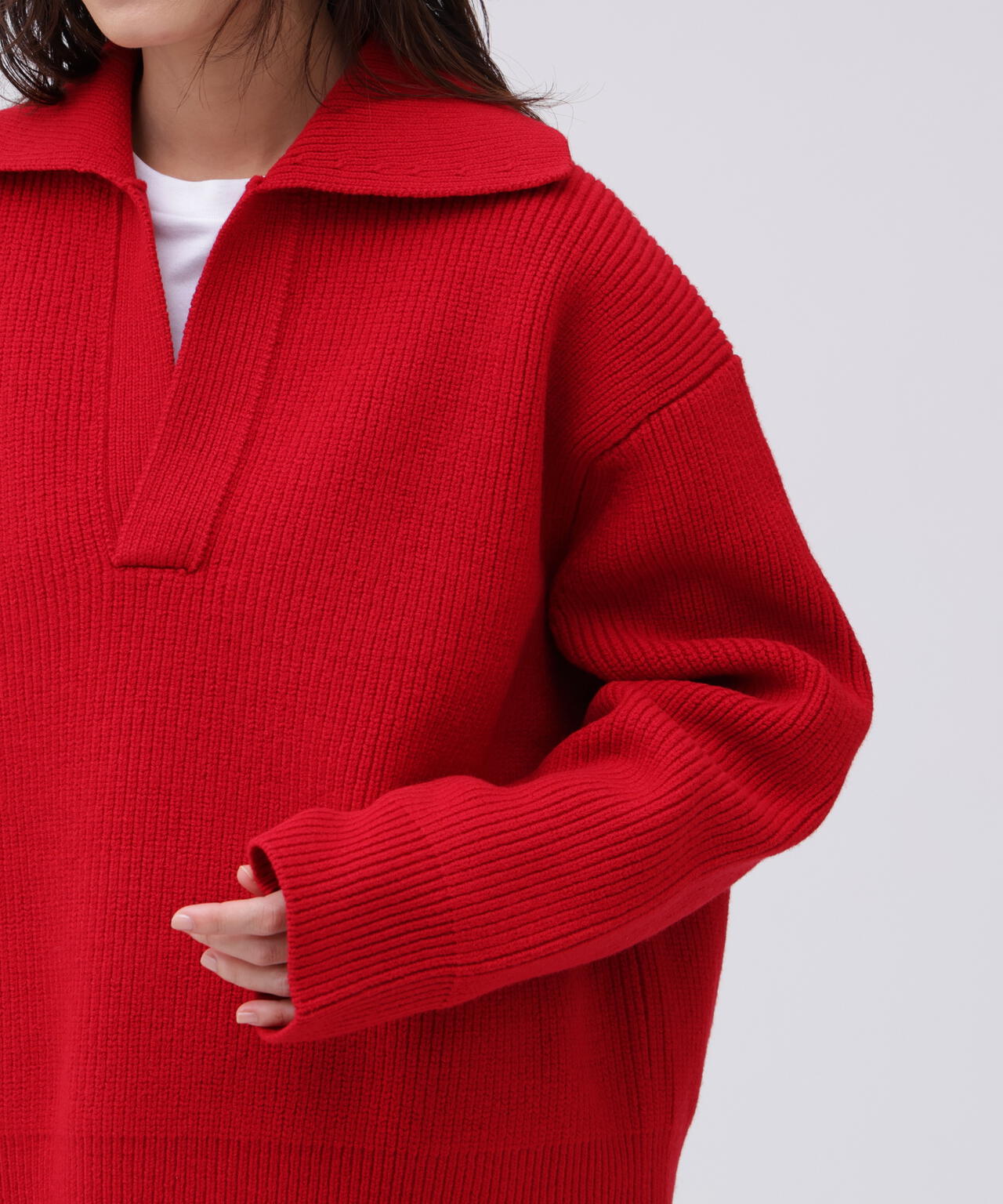 STUDIO NICHOLSON / LAMBSWOOL RIB POLO COLLAR JUMPER