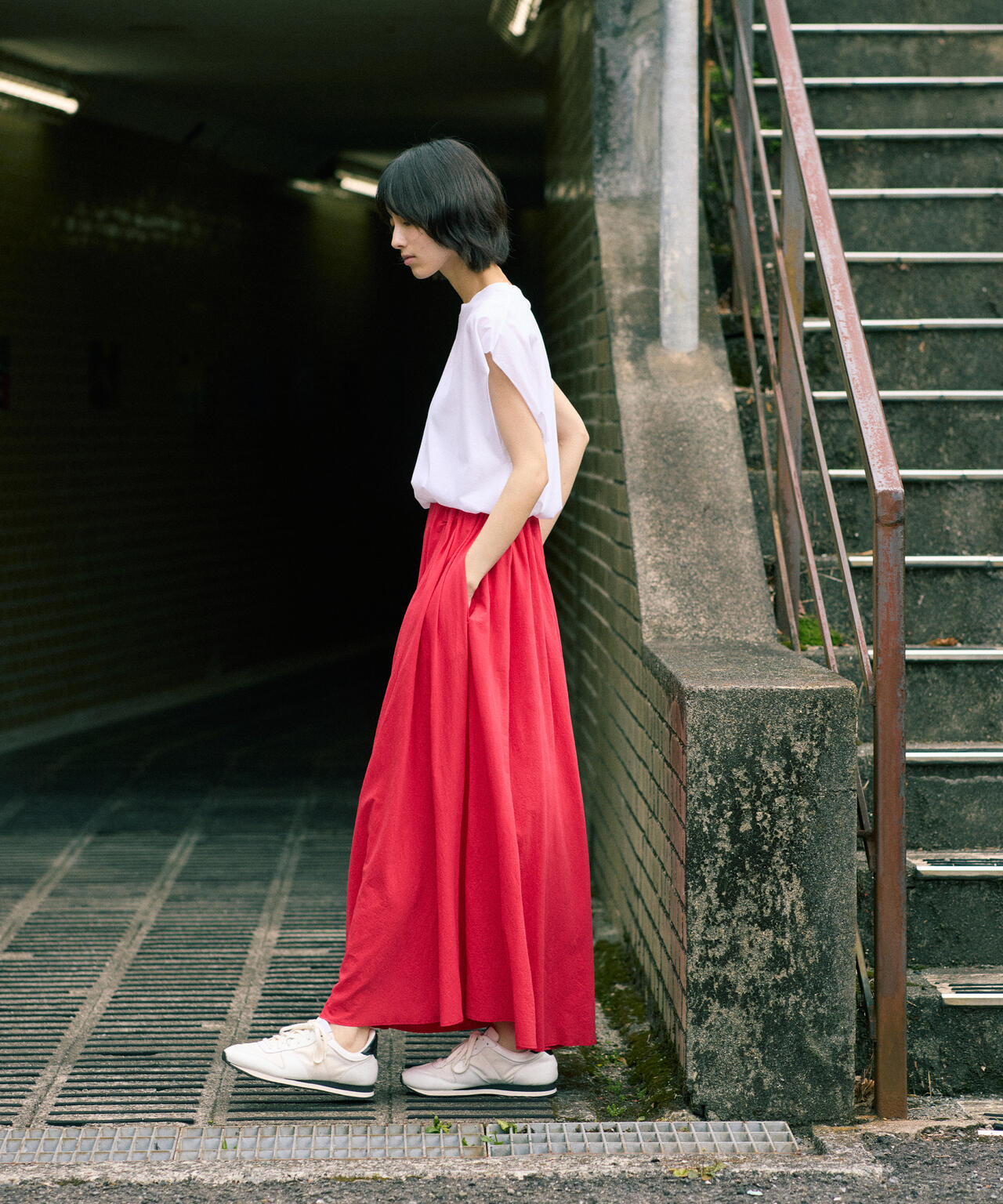 ATON / SHRINK FRESCA JERSEY GATHERED SKIRT