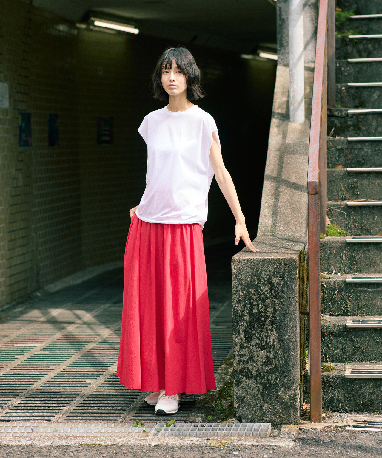 ATON / SHRINK FRESCA JERSEY GATHERED SKIRT