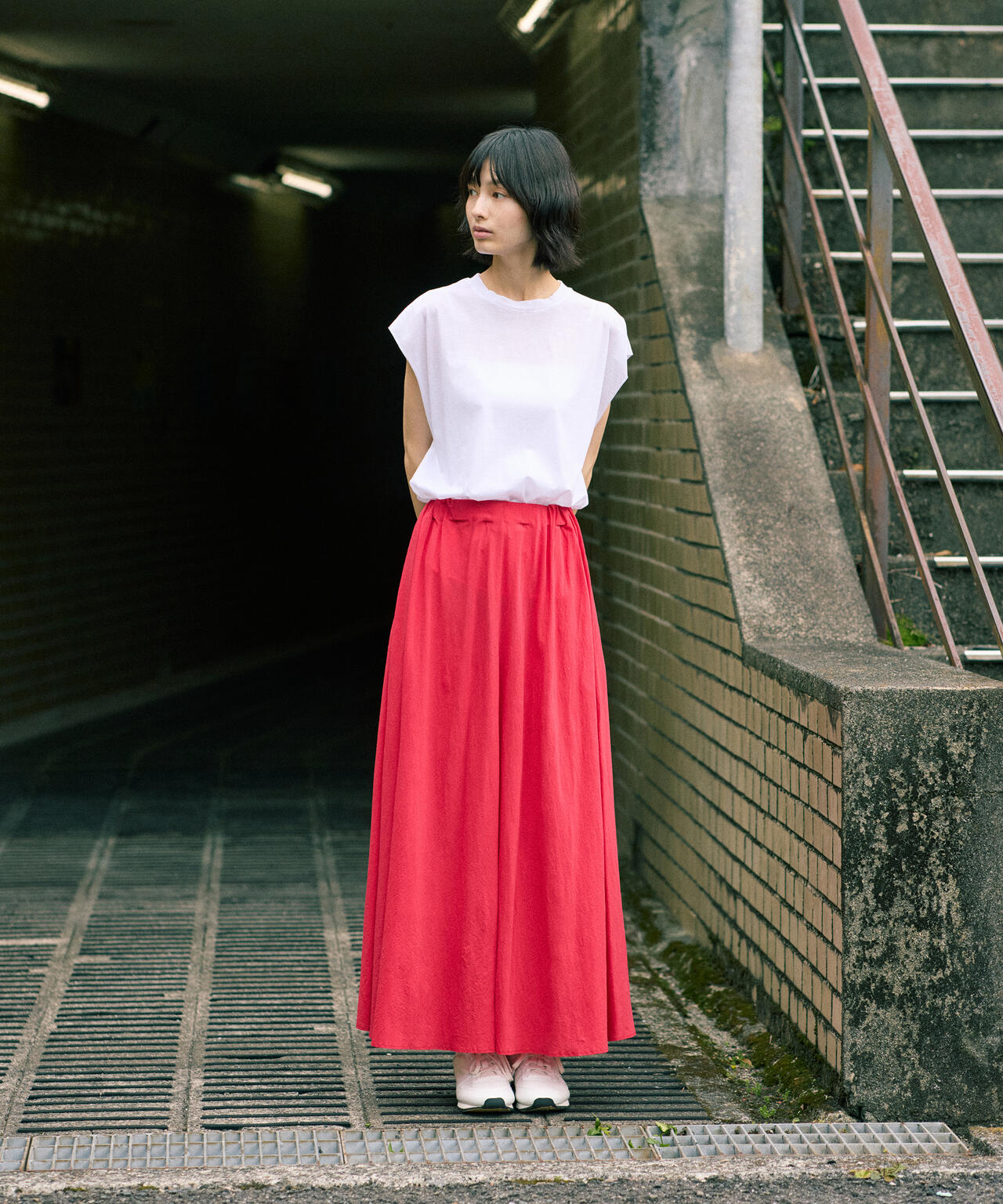 ATON / SHRINK FRESCA JERSEY GATHERED SKIRT