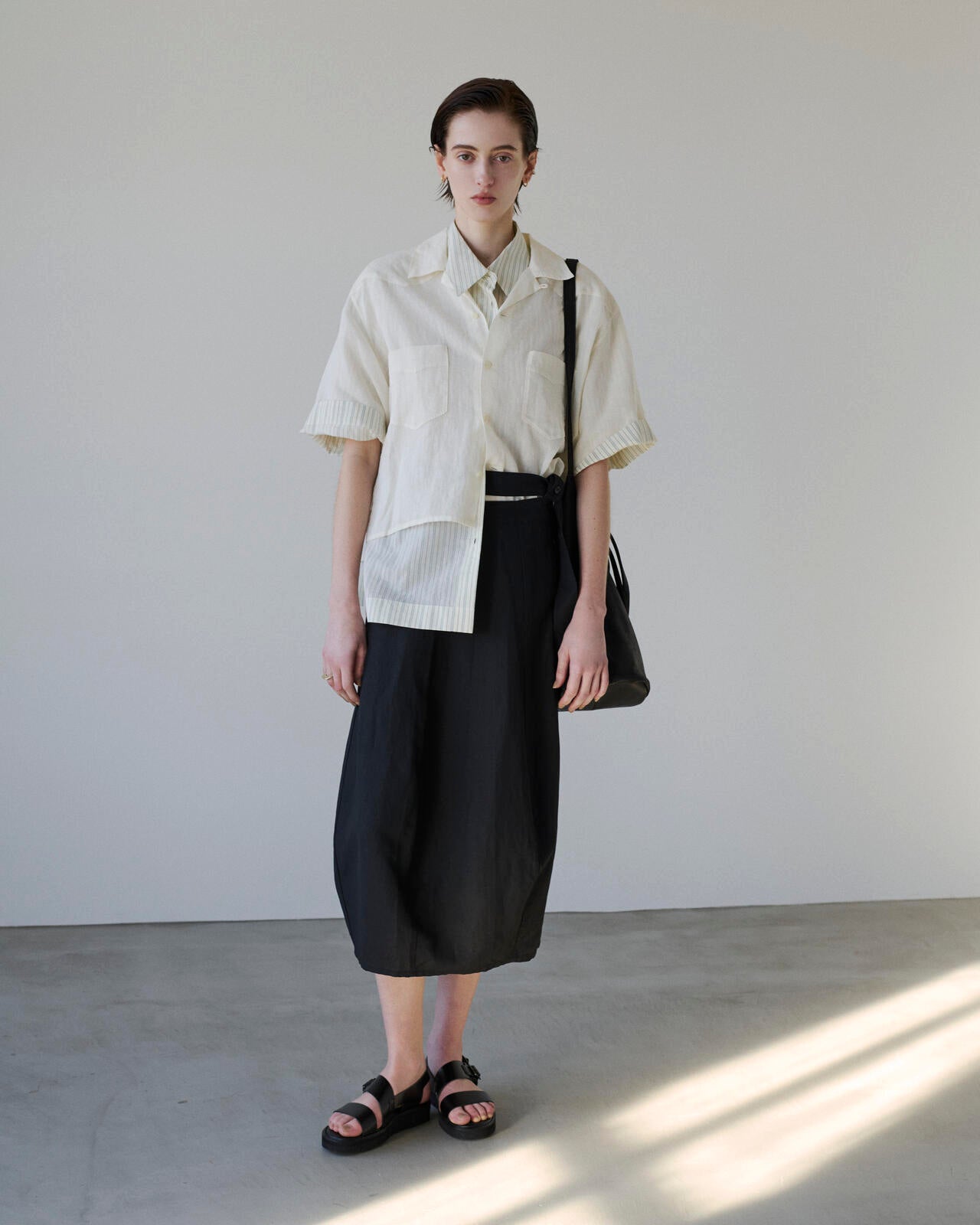 STUDIO NICHOLSON / POWDER VISCOSE LINEN BELT WRAP SKIRT