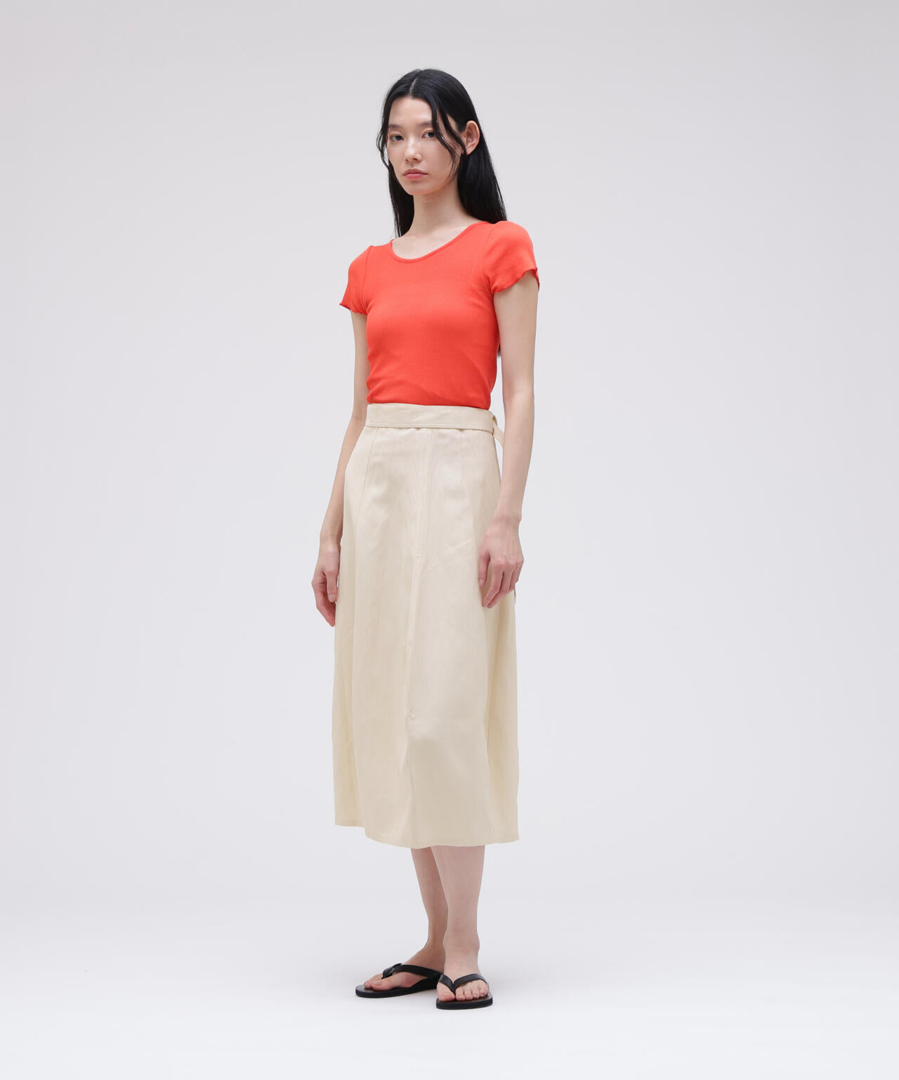 STUDIO NICHOLSON / POWDER VISCOSE LINEN BELT WRAP SKIRT