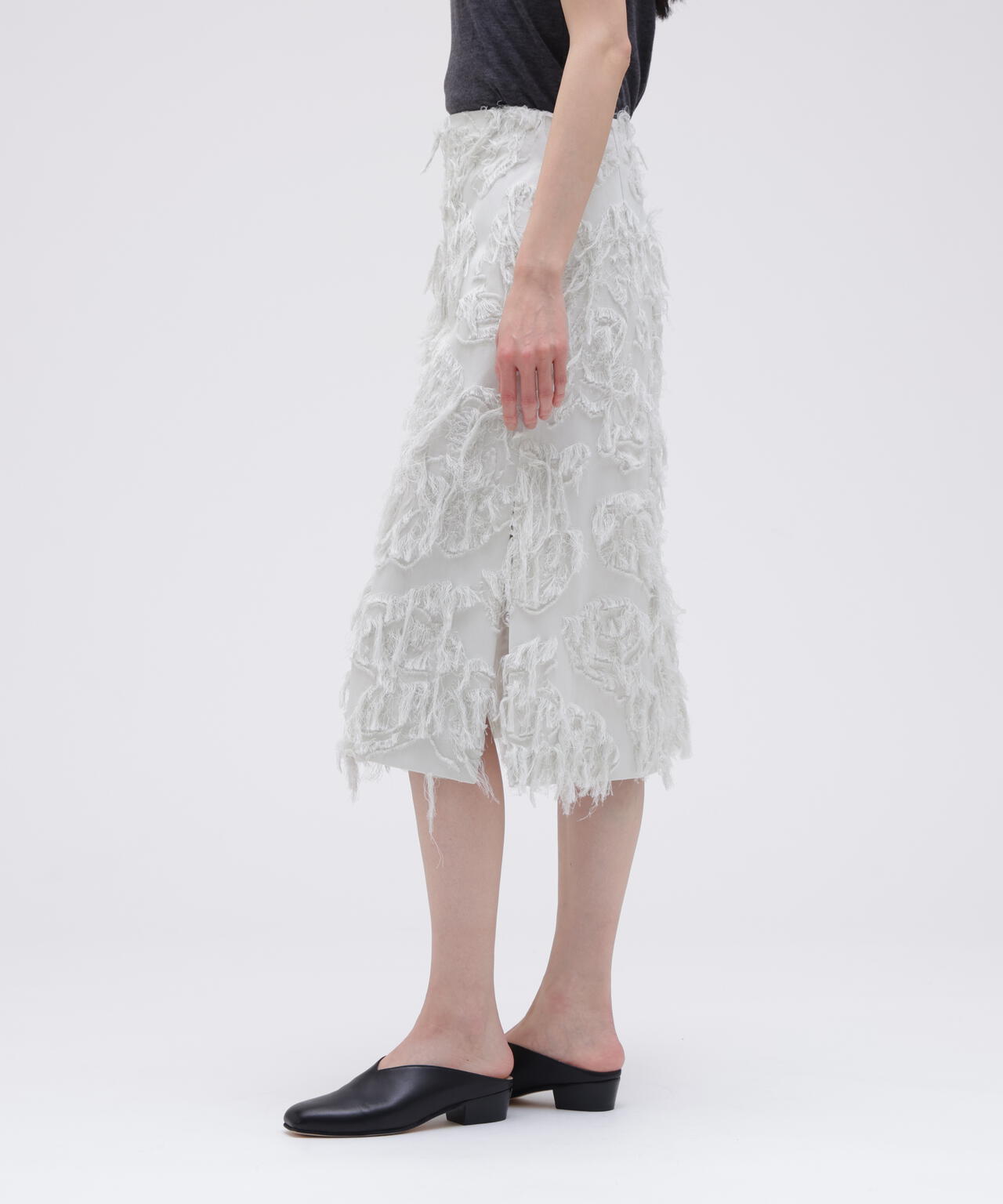 STUDIO NICHOLSON / FRINGE JACQUARD FRINGED SKIRT